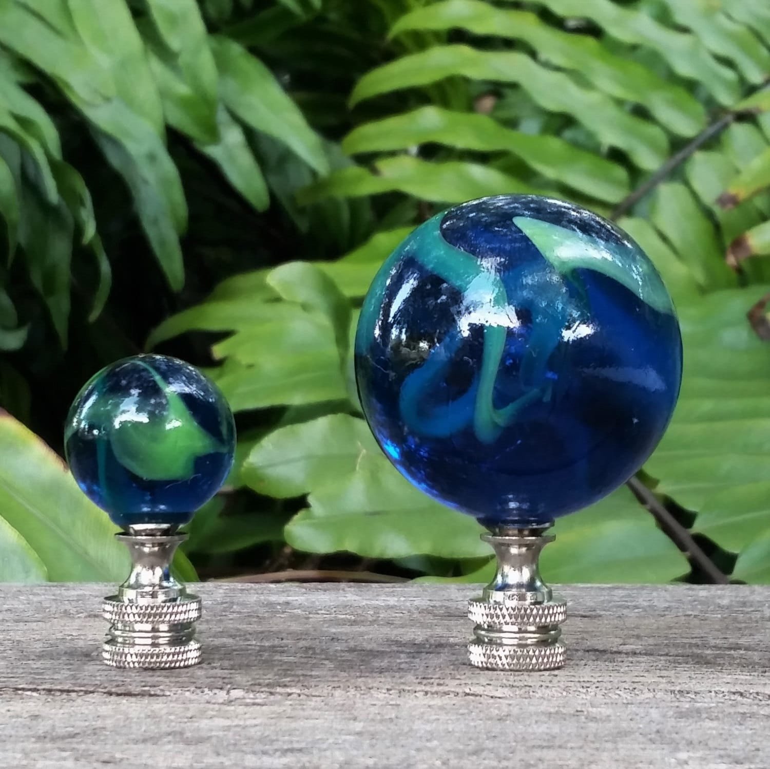 Blue Green Lamp Finial, Glass Marble