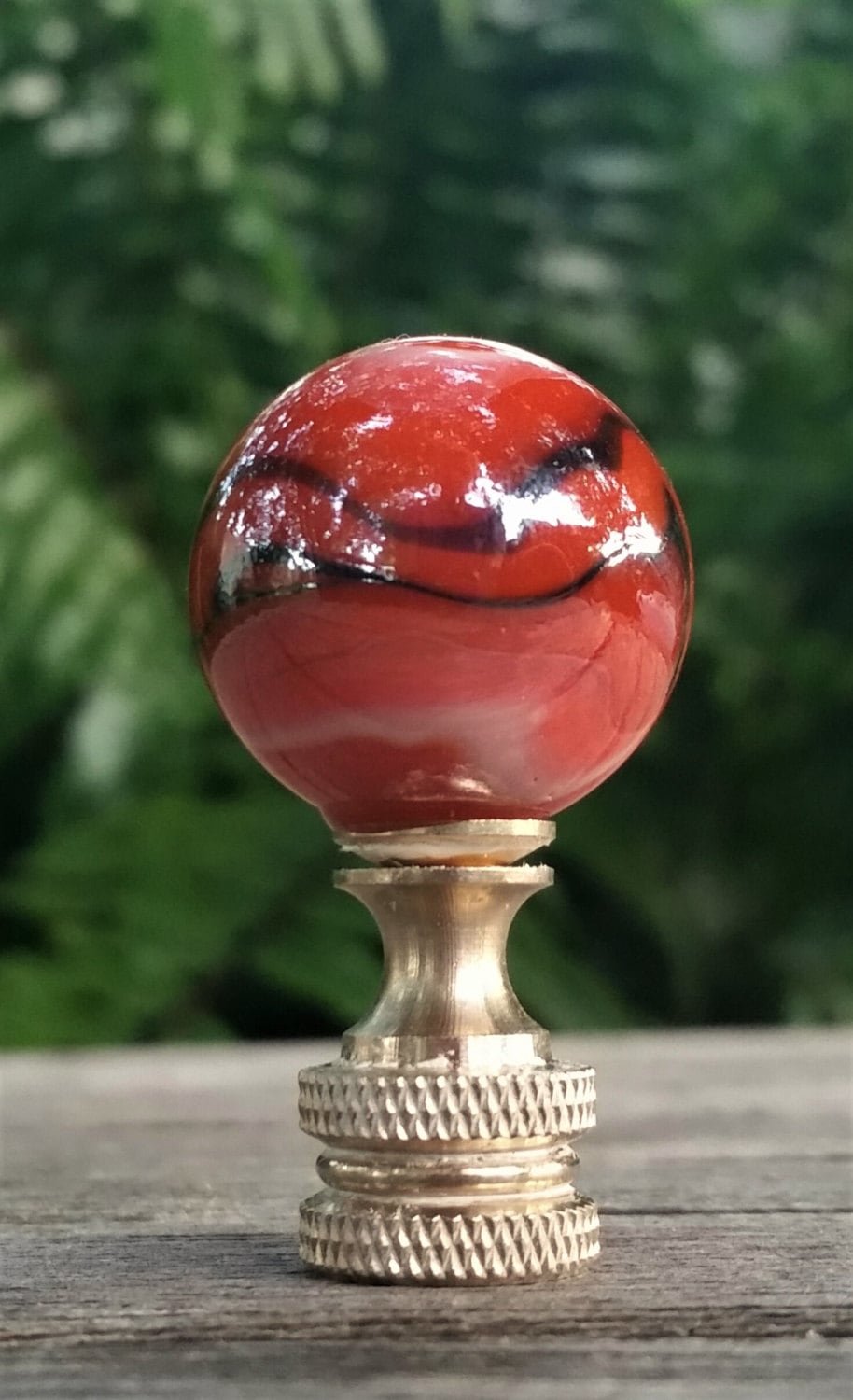 Orange Black Lamp Finial, Iridescent Glass