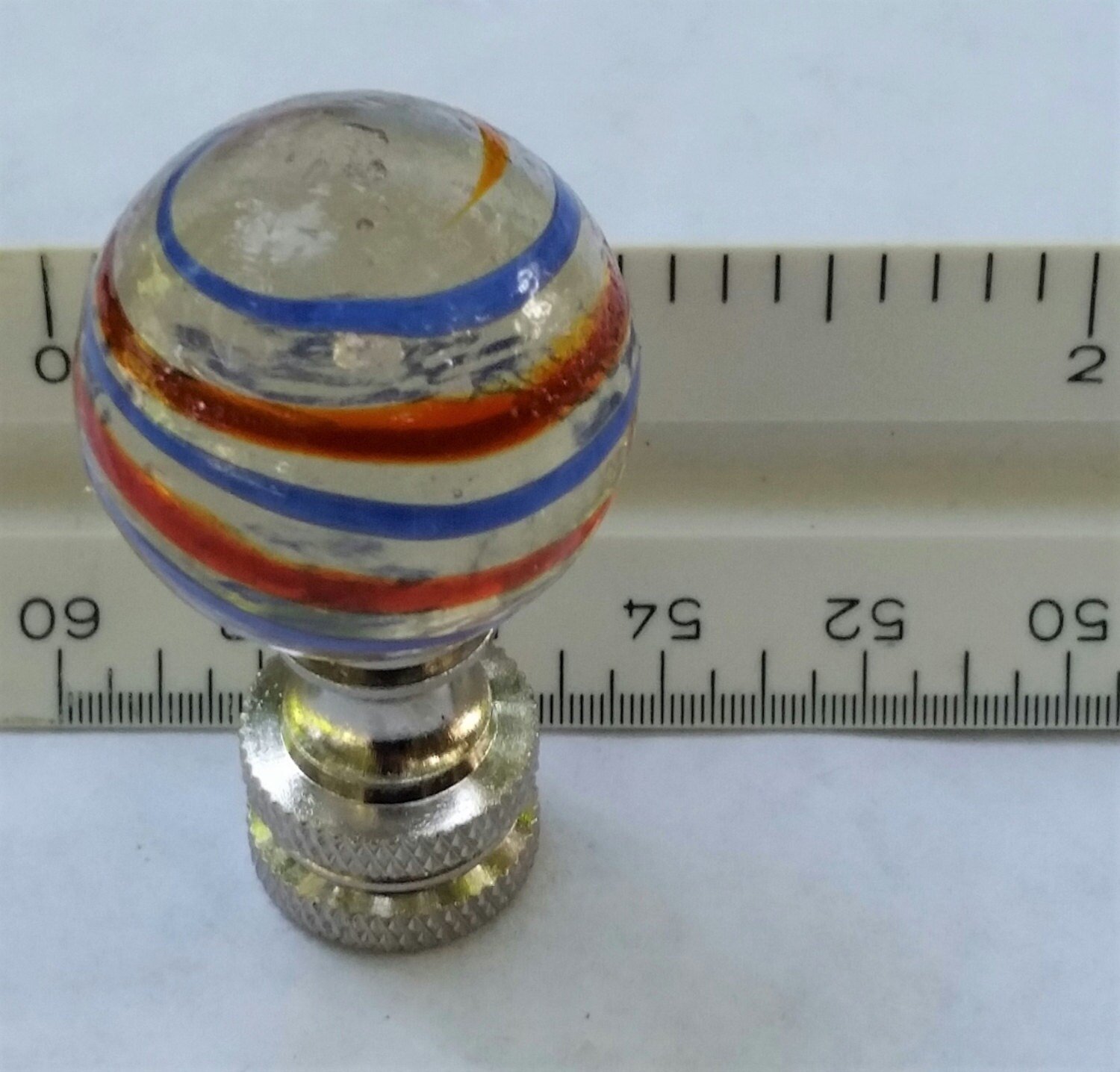 Red Blue Stripe Lamp Finial, Clear Base