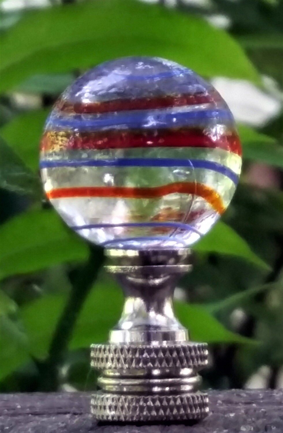 Red Blue Stripe Lamp Finial, Clear Base