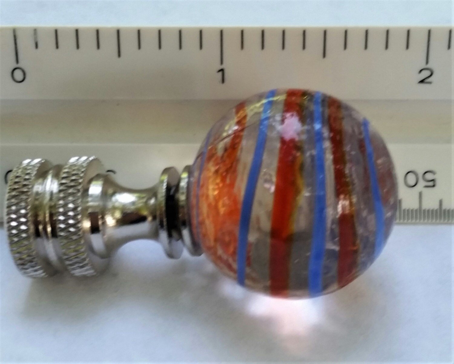 Red Blue Stripe Lamp Finial, Clear Base