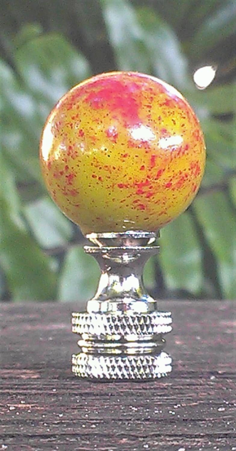 Yellow Lamp Finial, Green, Orange Specks