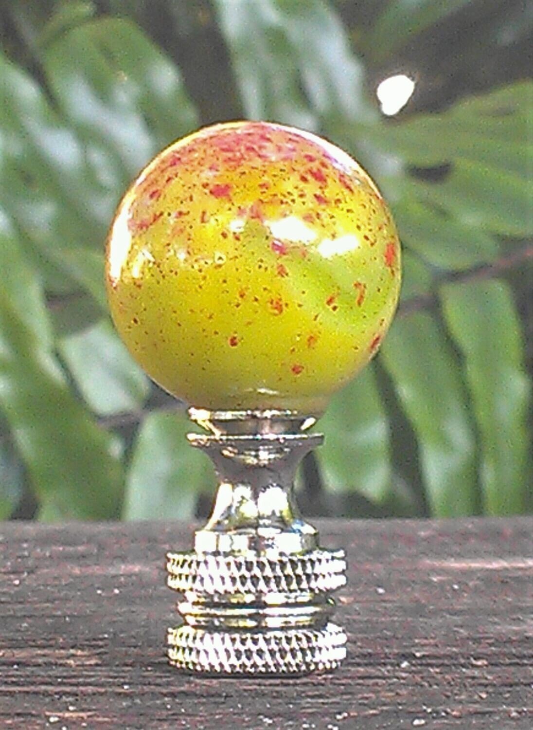 Yellow Lamp Finial, Green, Orange Specks