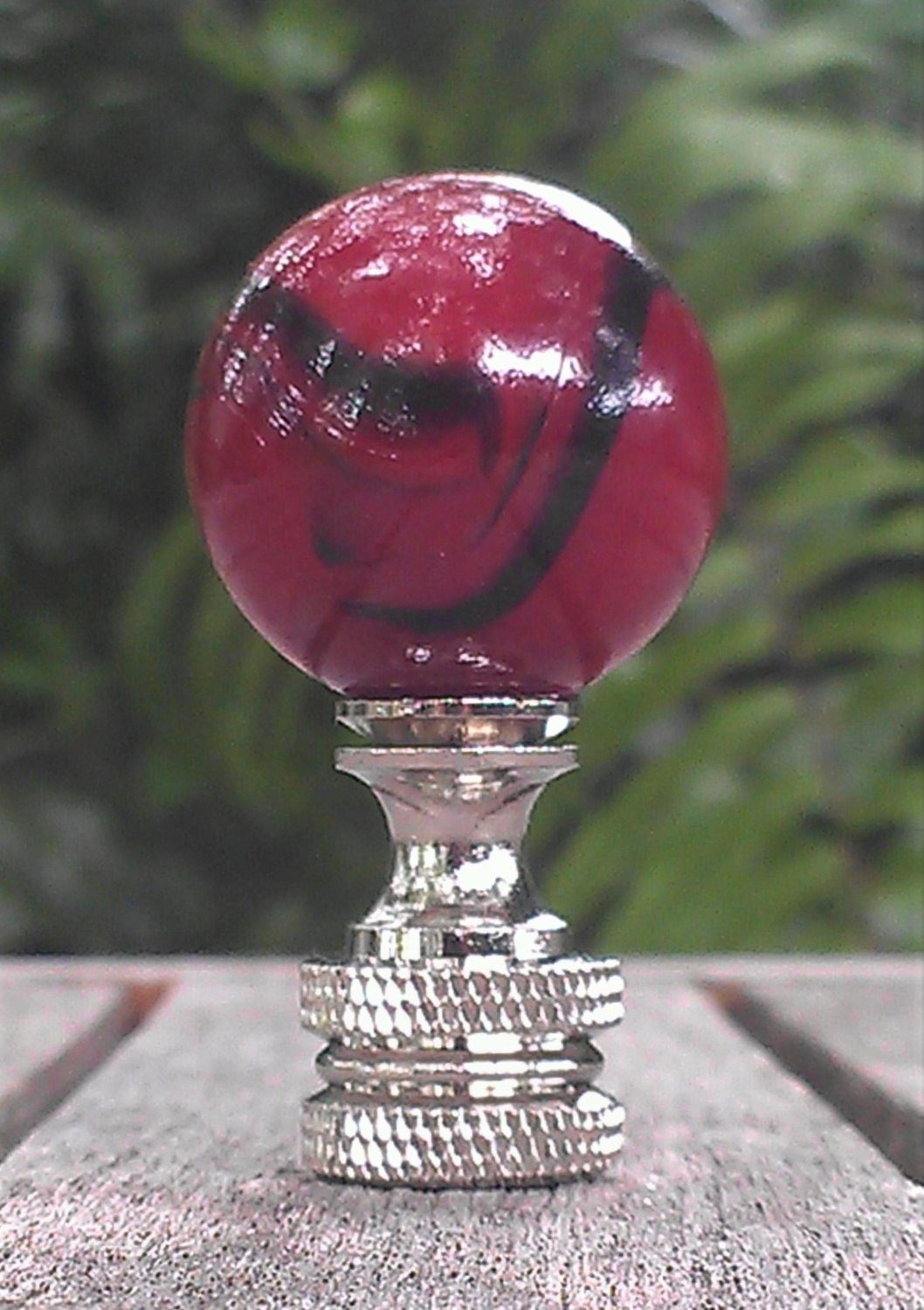 Red Lamp Finial, Black Swirls