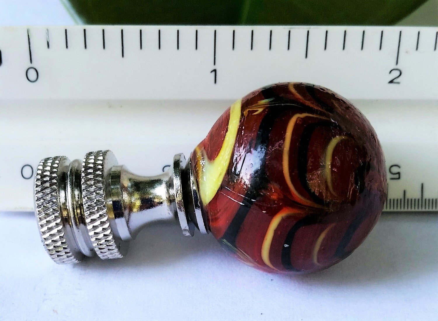 Red Lamp Finial, Black Yellow Marbled