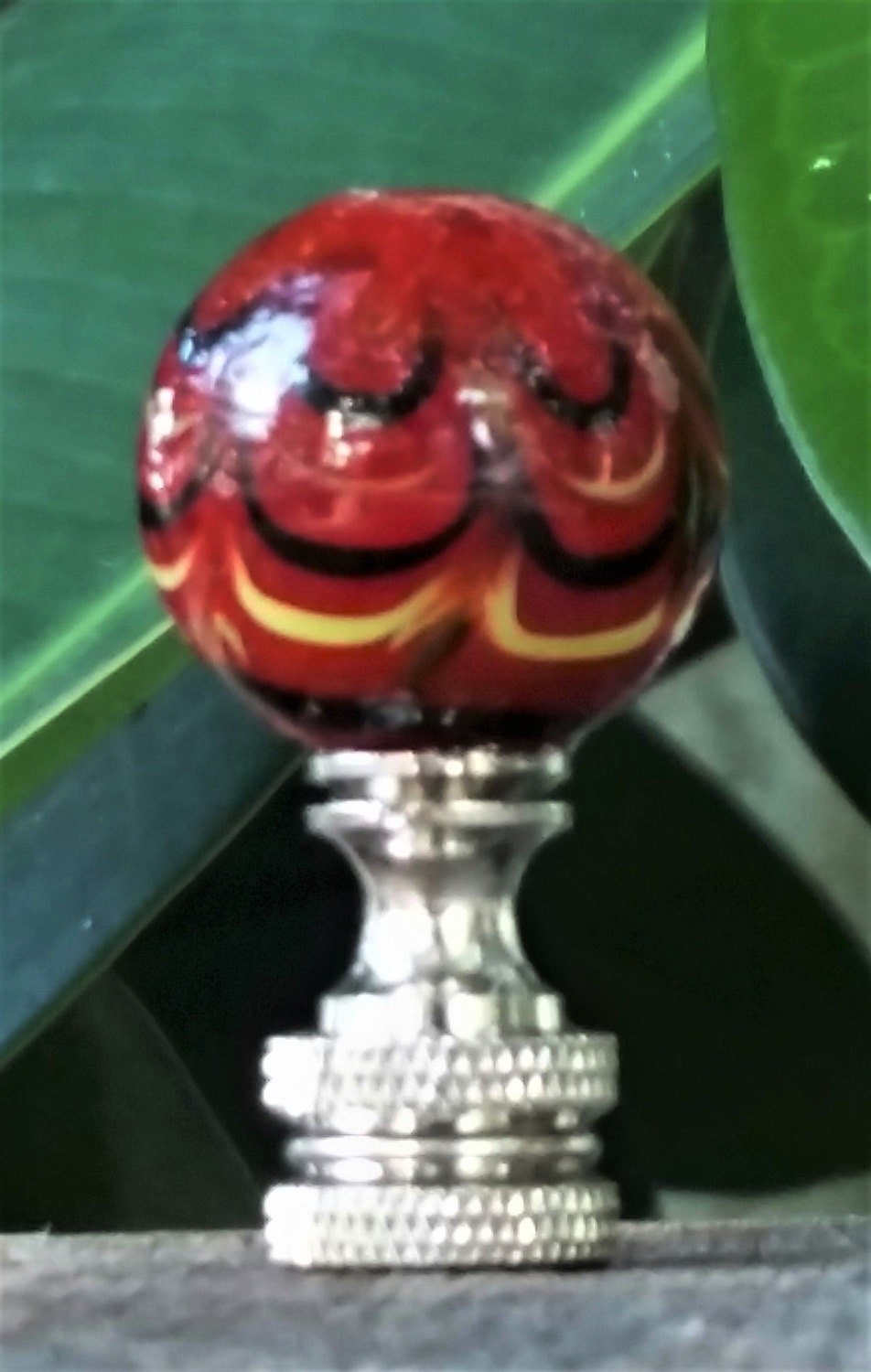 Red Lamp Finial, Black Yellow Marbled