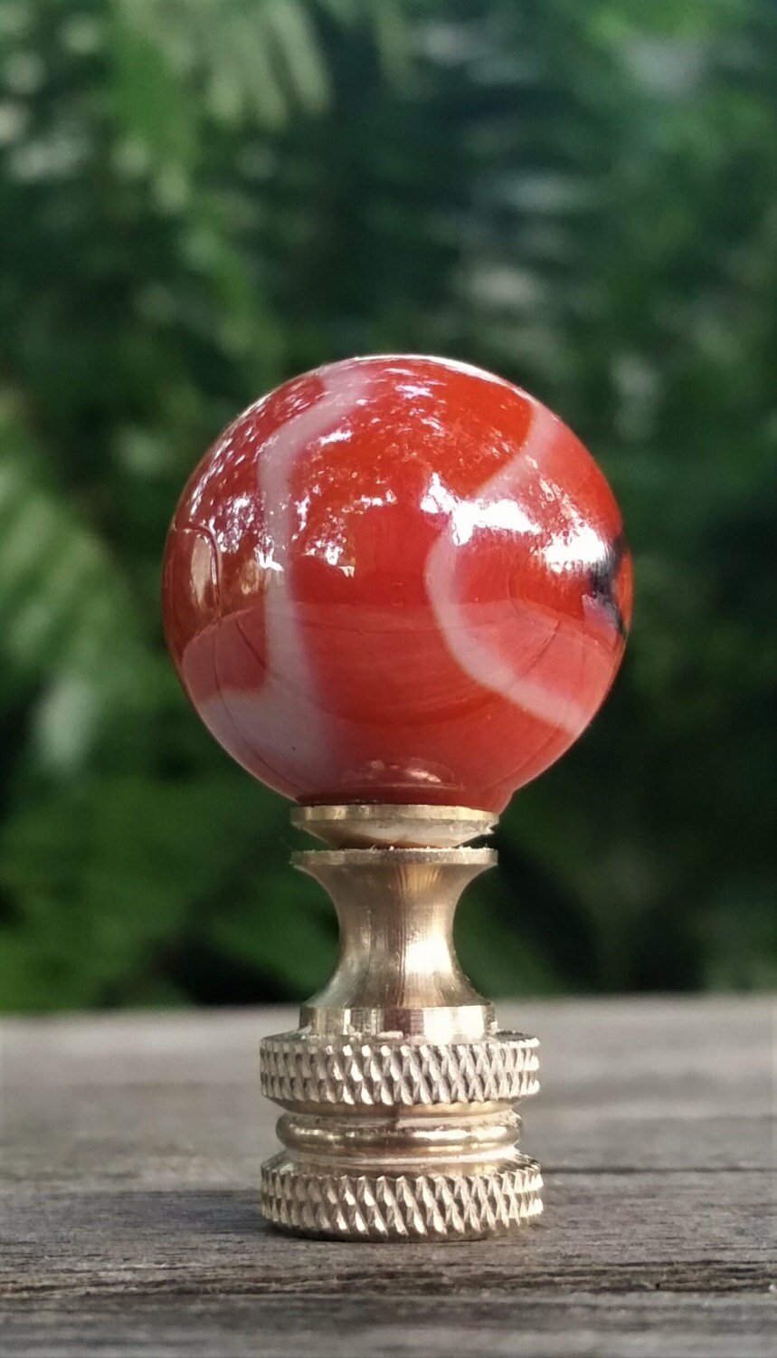 Orange Black Lamp Finial, Iridescent Glass