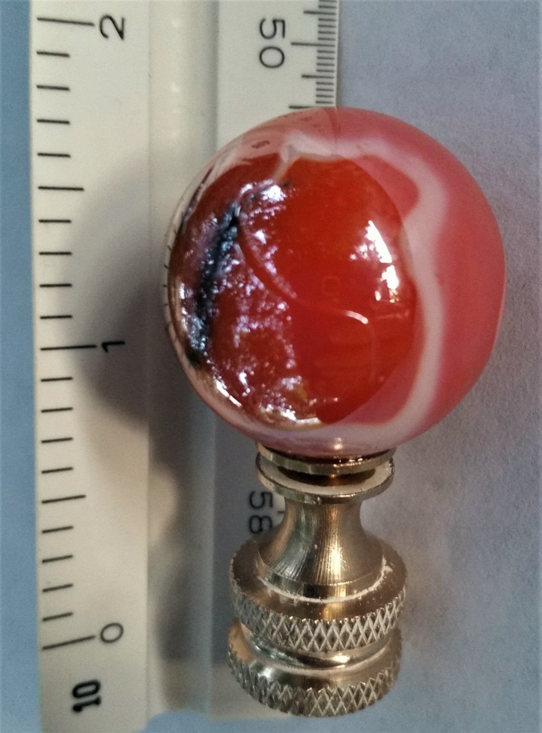 Orange Black Lamp Finial, Iridescent Glass