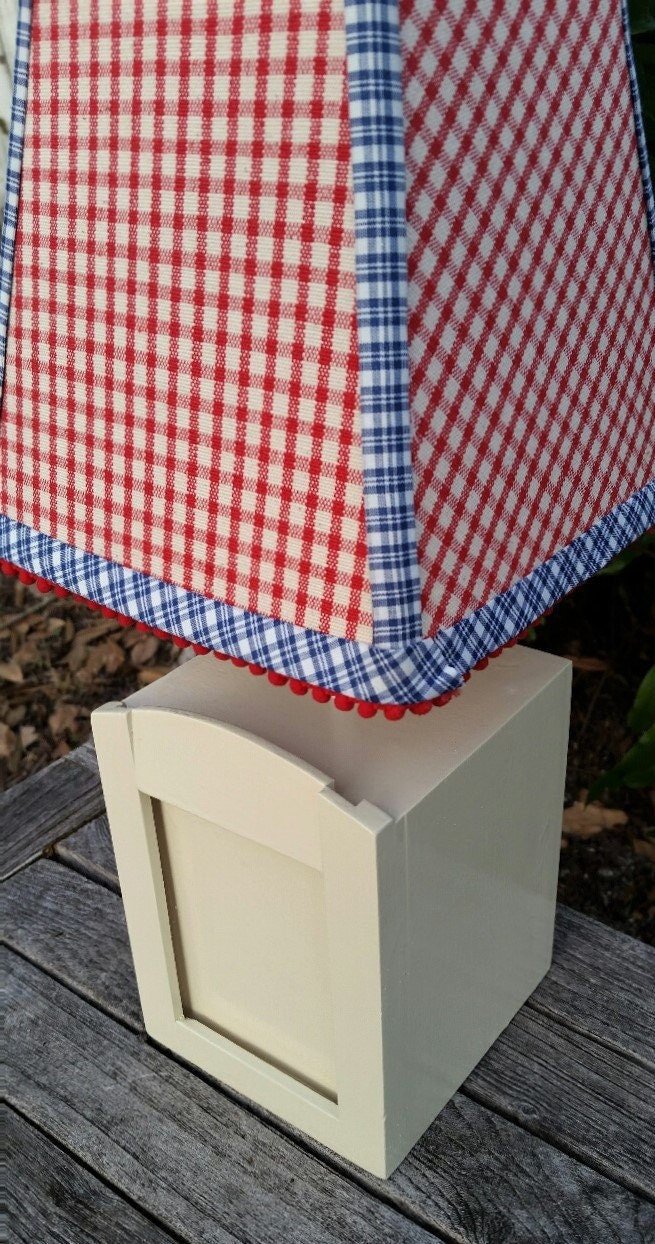 Small Kids Table Lamp, Custom Red Check Lamp Shade