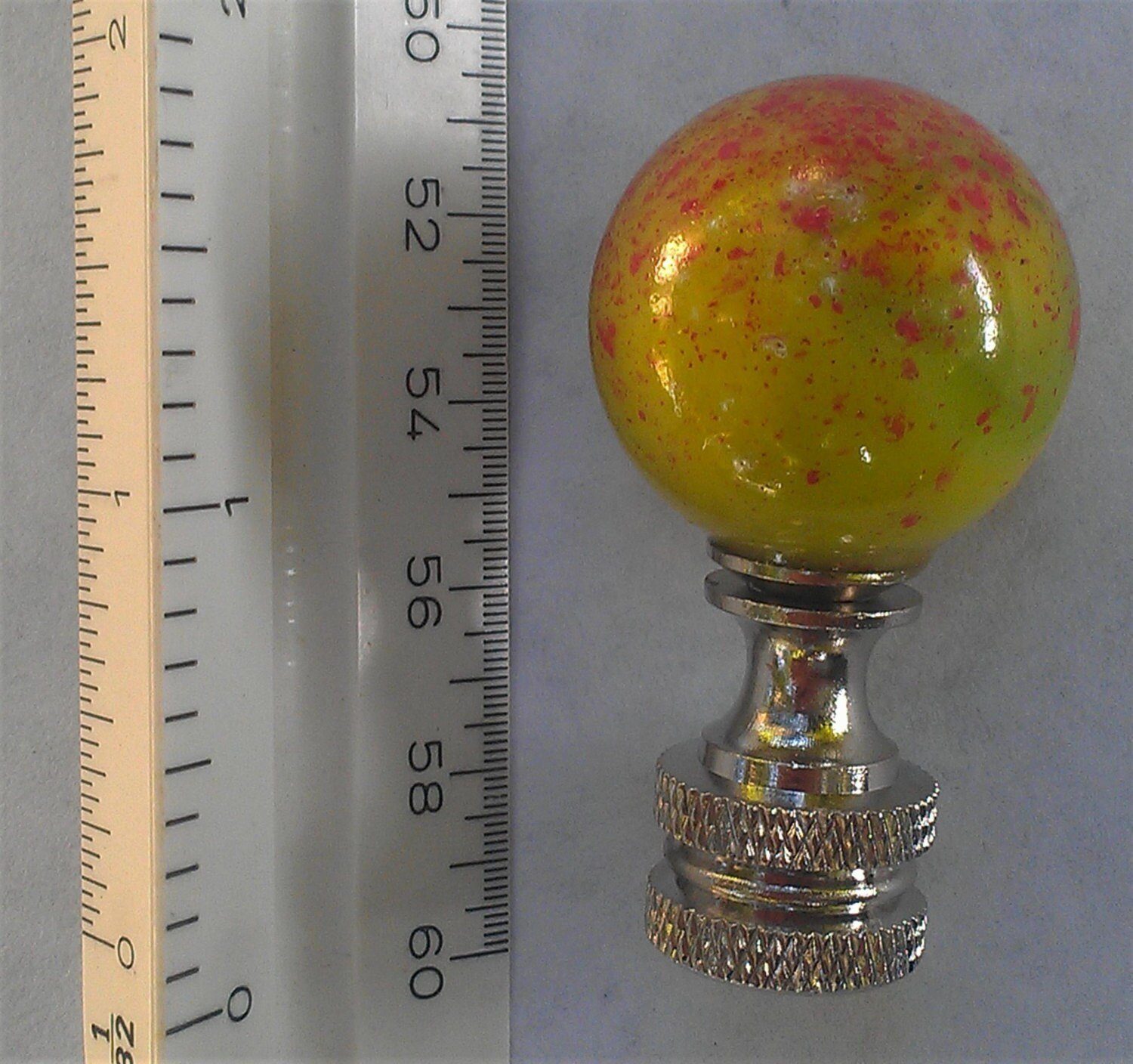Yellow Lamp Finial, Green, Orange Specks
