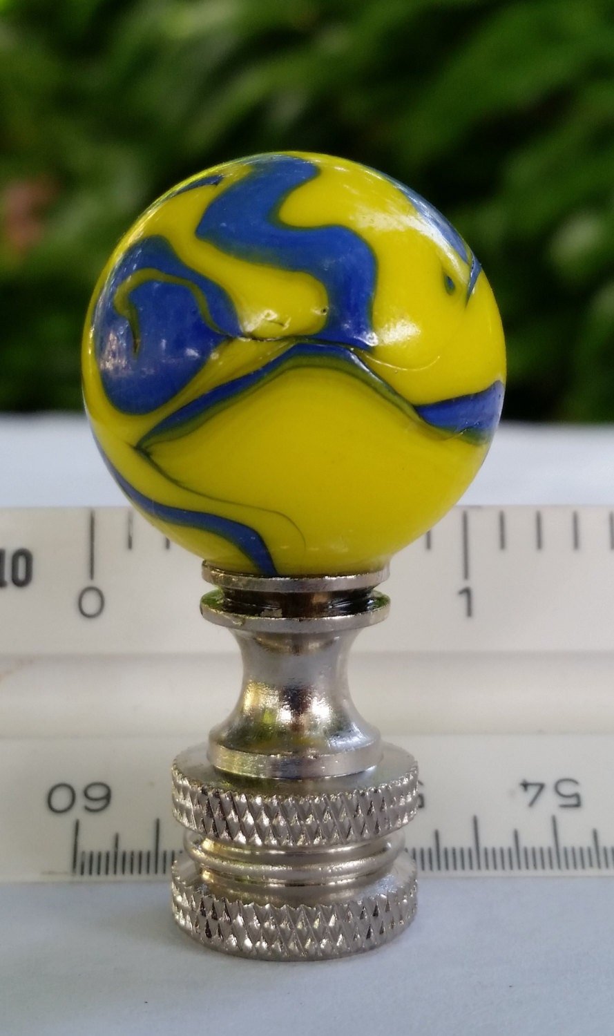 Lamp Finial, Yellow, Cobalt Blue