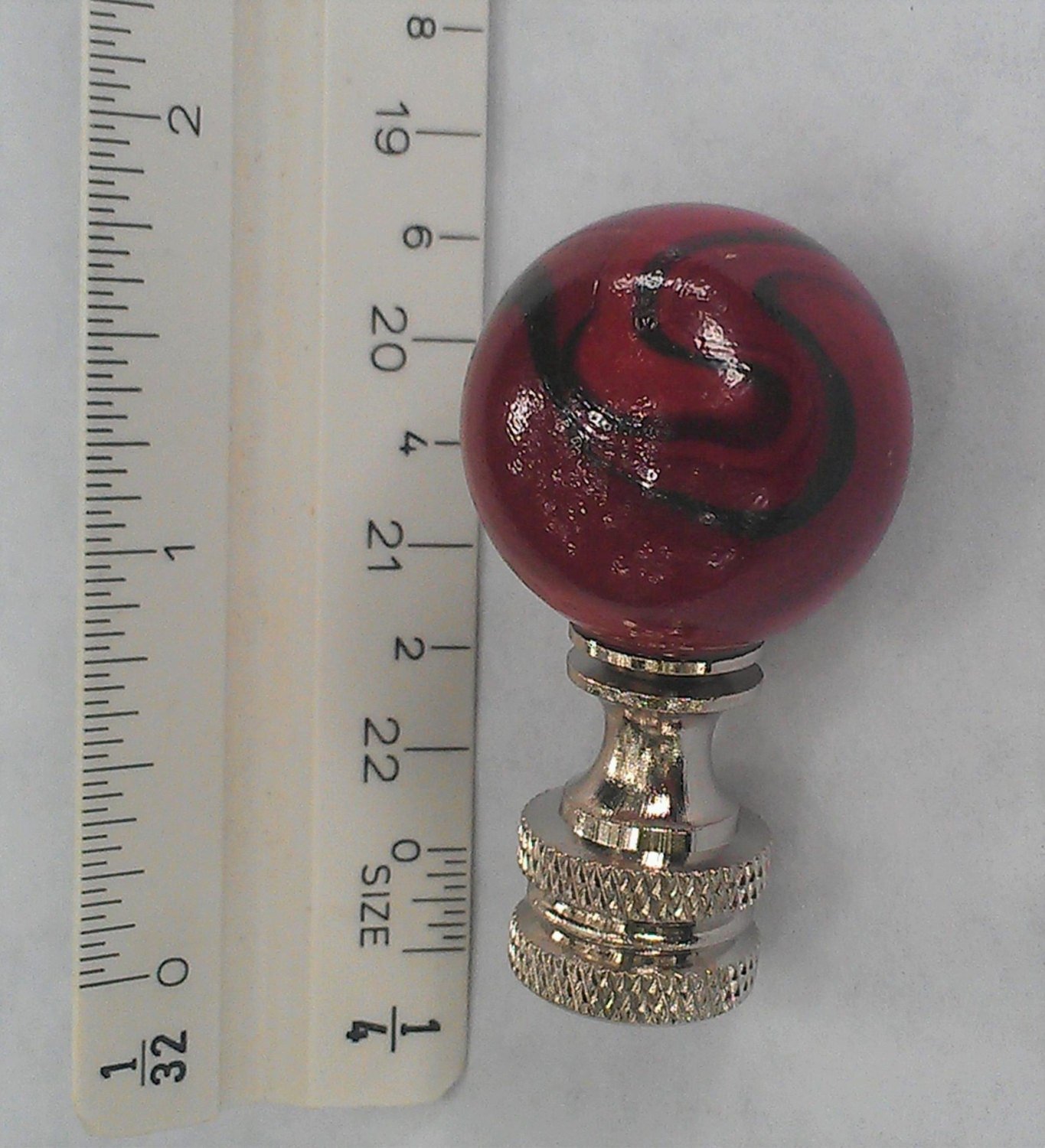 Red Lamp Finial, Black Swirls