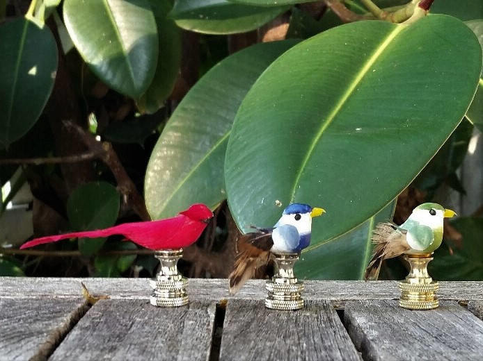 Small Bird Lamp Finial, Blue Green or Red