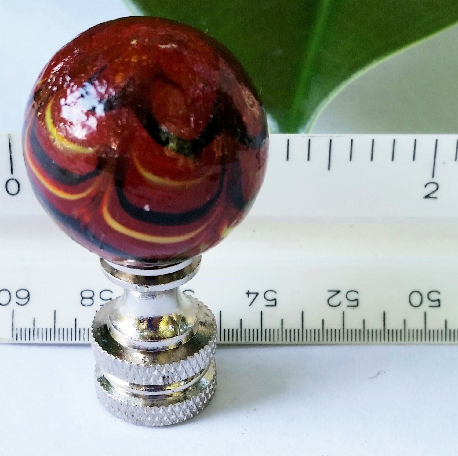 Red Lamp Finial, Black Yellow Marbled