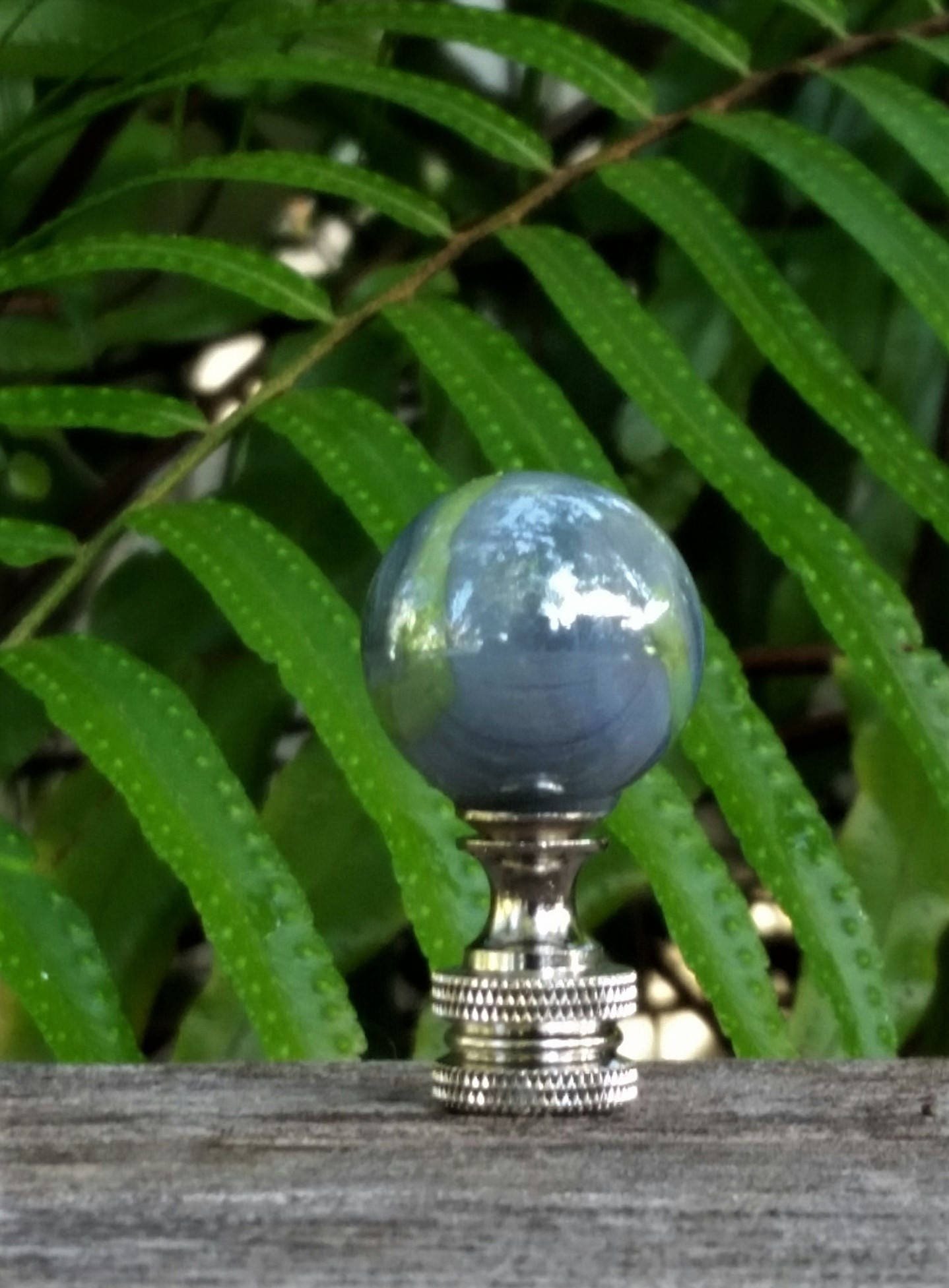 Gray Lamp Finial, Blue, Green Swirls