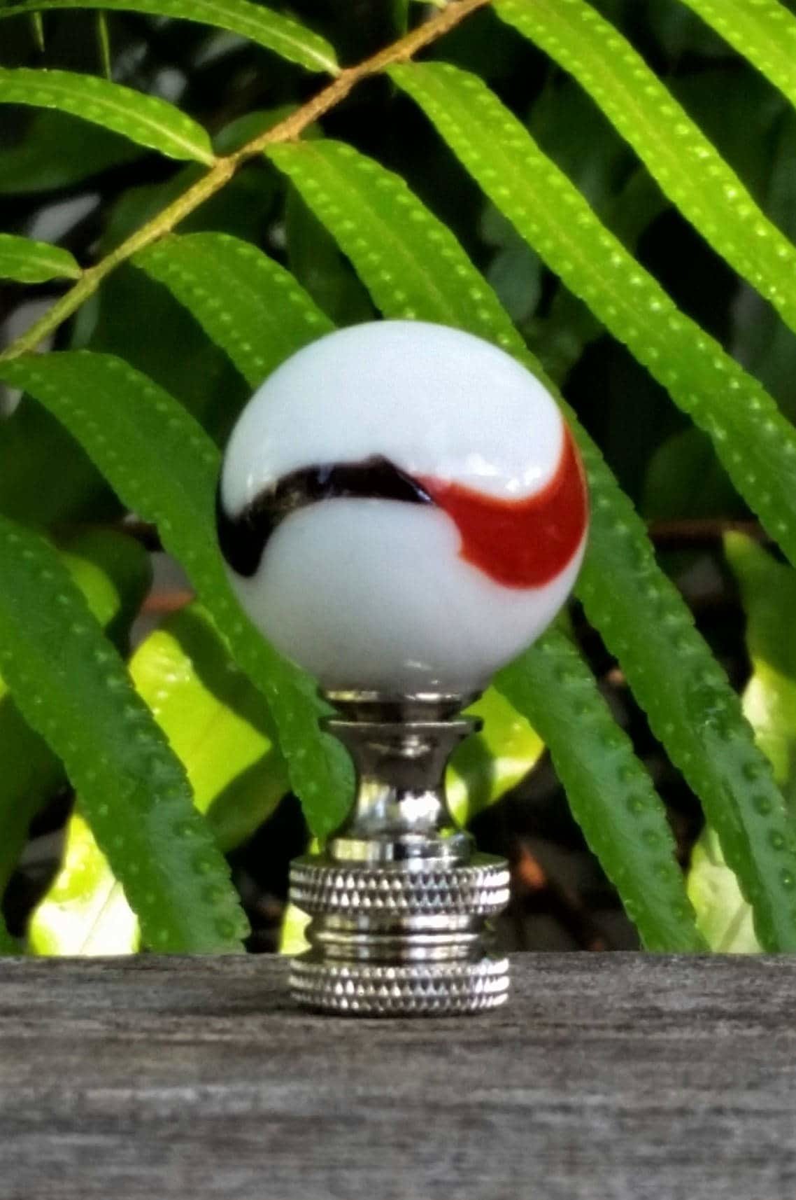 Lamp Finial, White, Black, Burnt Orange