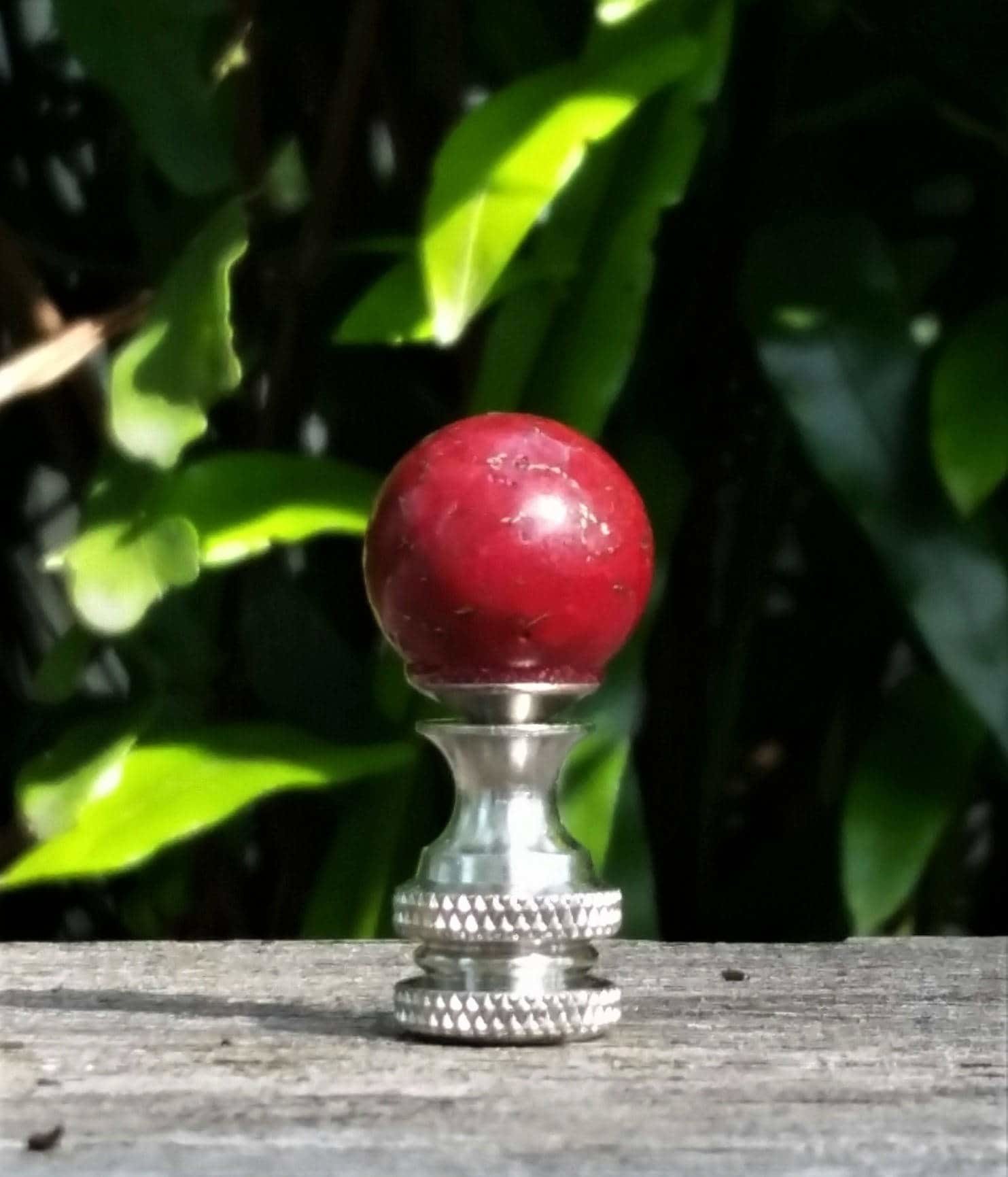 Small Red Lamp Finial, Gold Veining