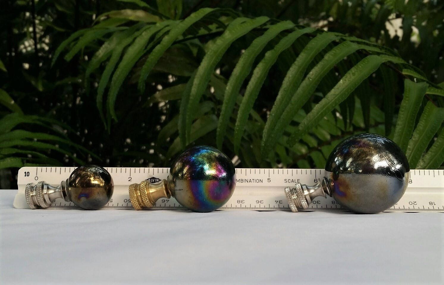Lamp Finial, Black, Rainbow, Glass Marble