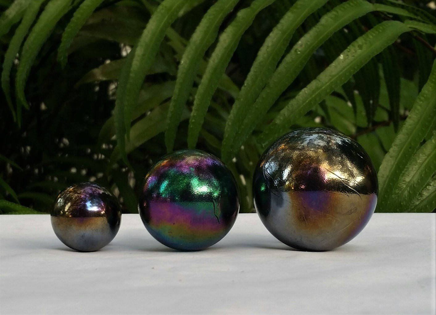 Lamp Finial, Black, Rainbow, Glass Marble