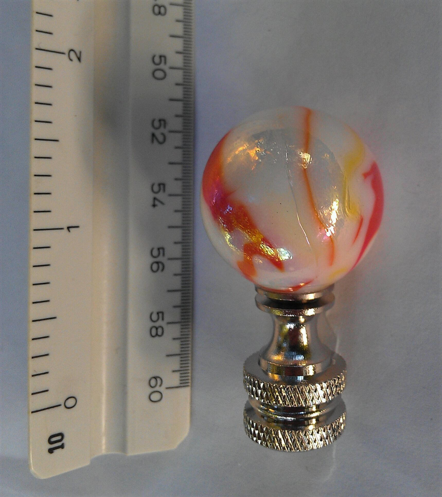 Pearl White Lamp Finial, Orange, Iridescent