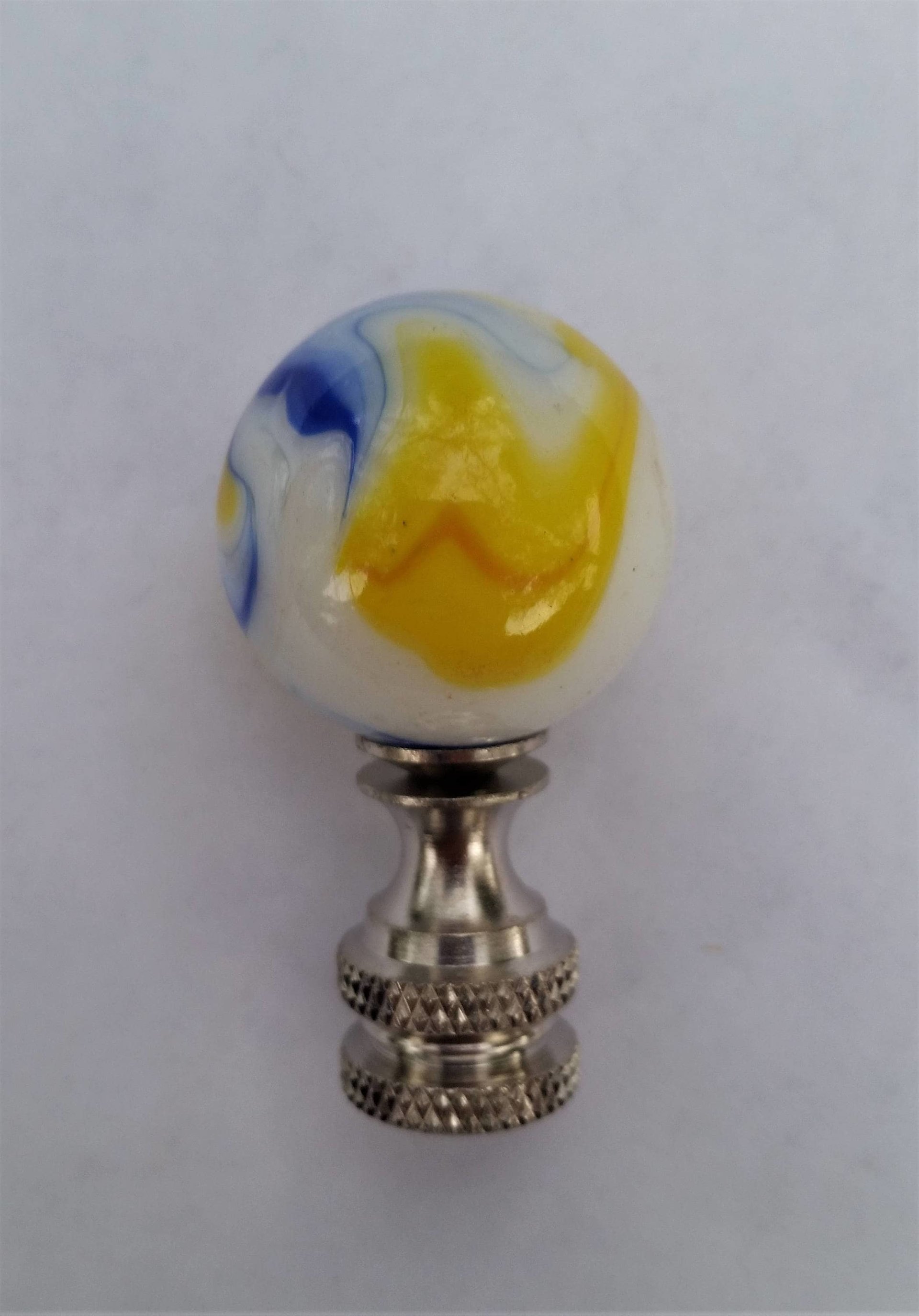 White Lamp Finial, Blue, Yellow