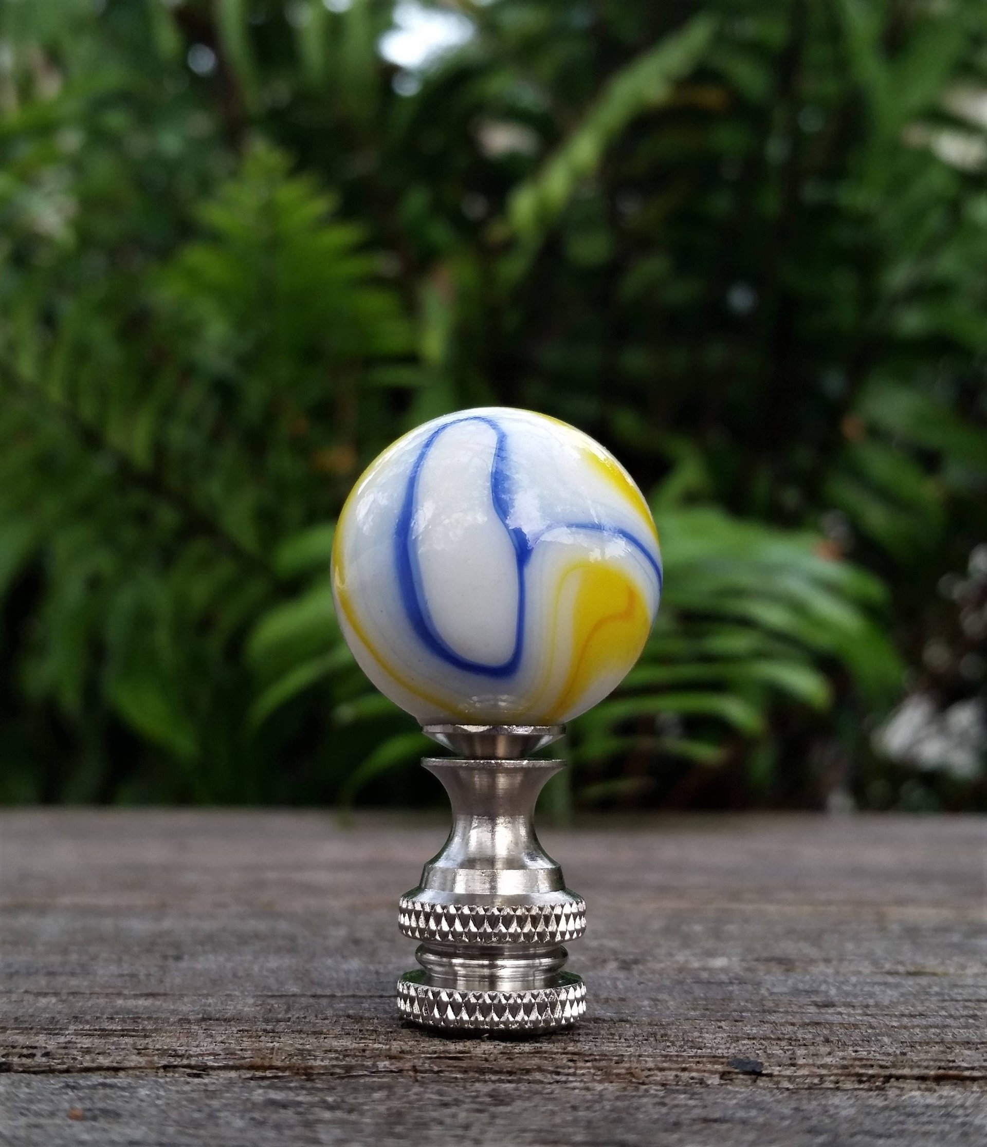 White Lamp Finial, Blue, Yellow