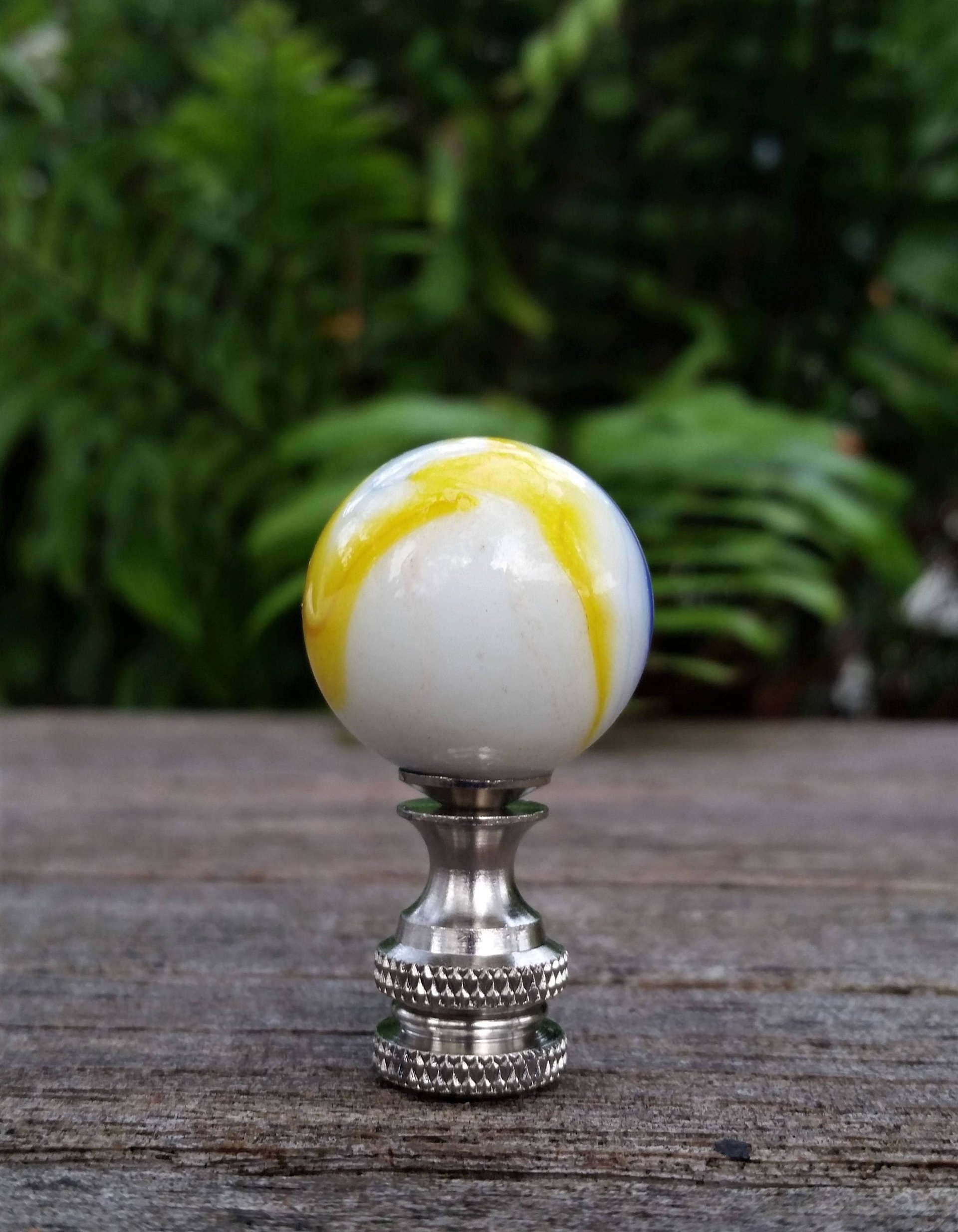 White Lamp Finial, Blue, Yellow