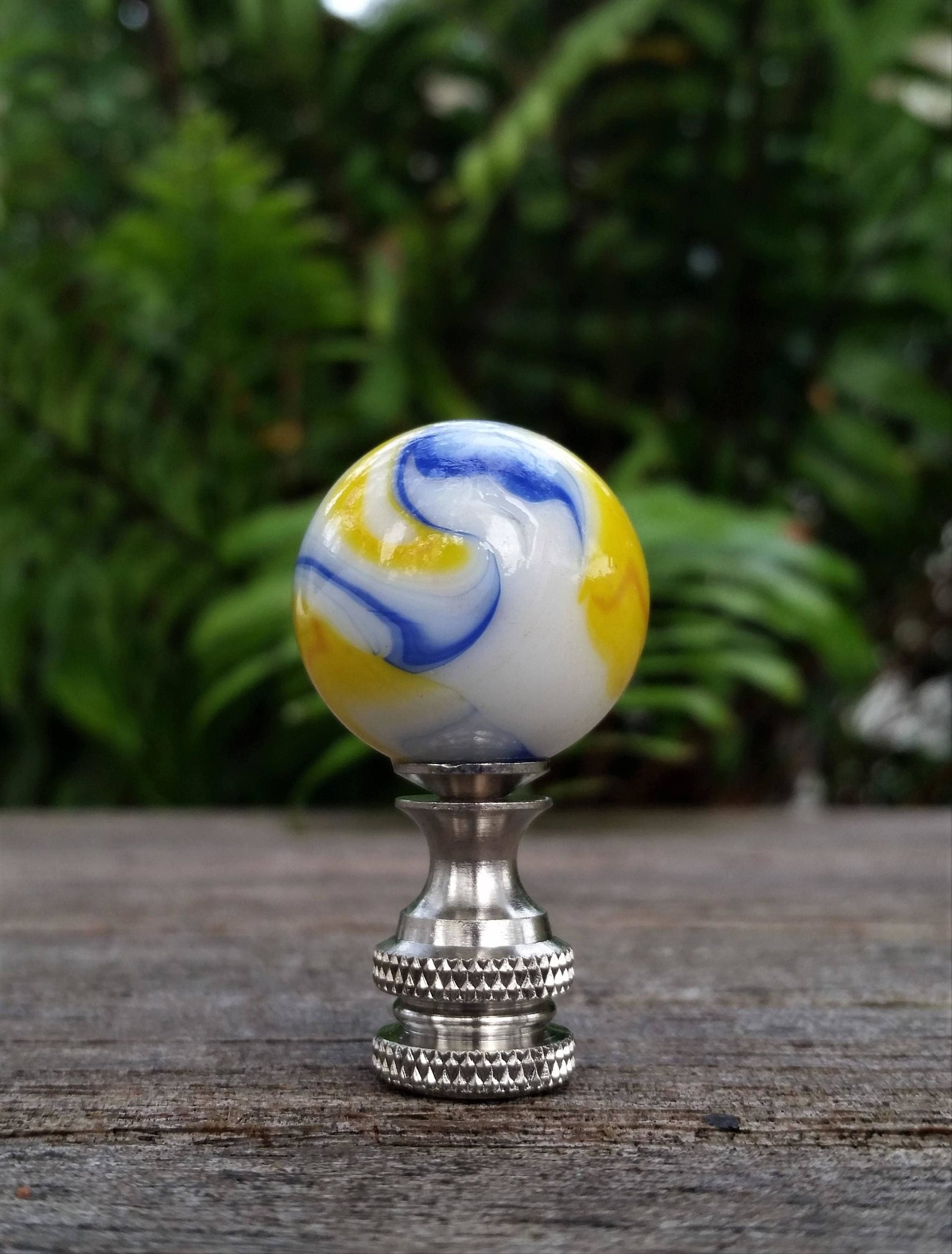 White Lamp Finial, Blue, Yellow