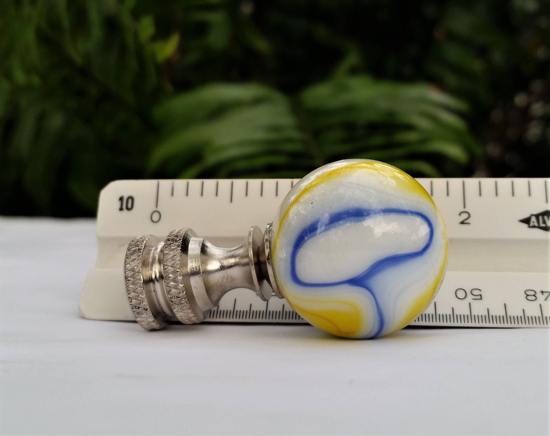 White Lamp Finial, Blue, Yellow