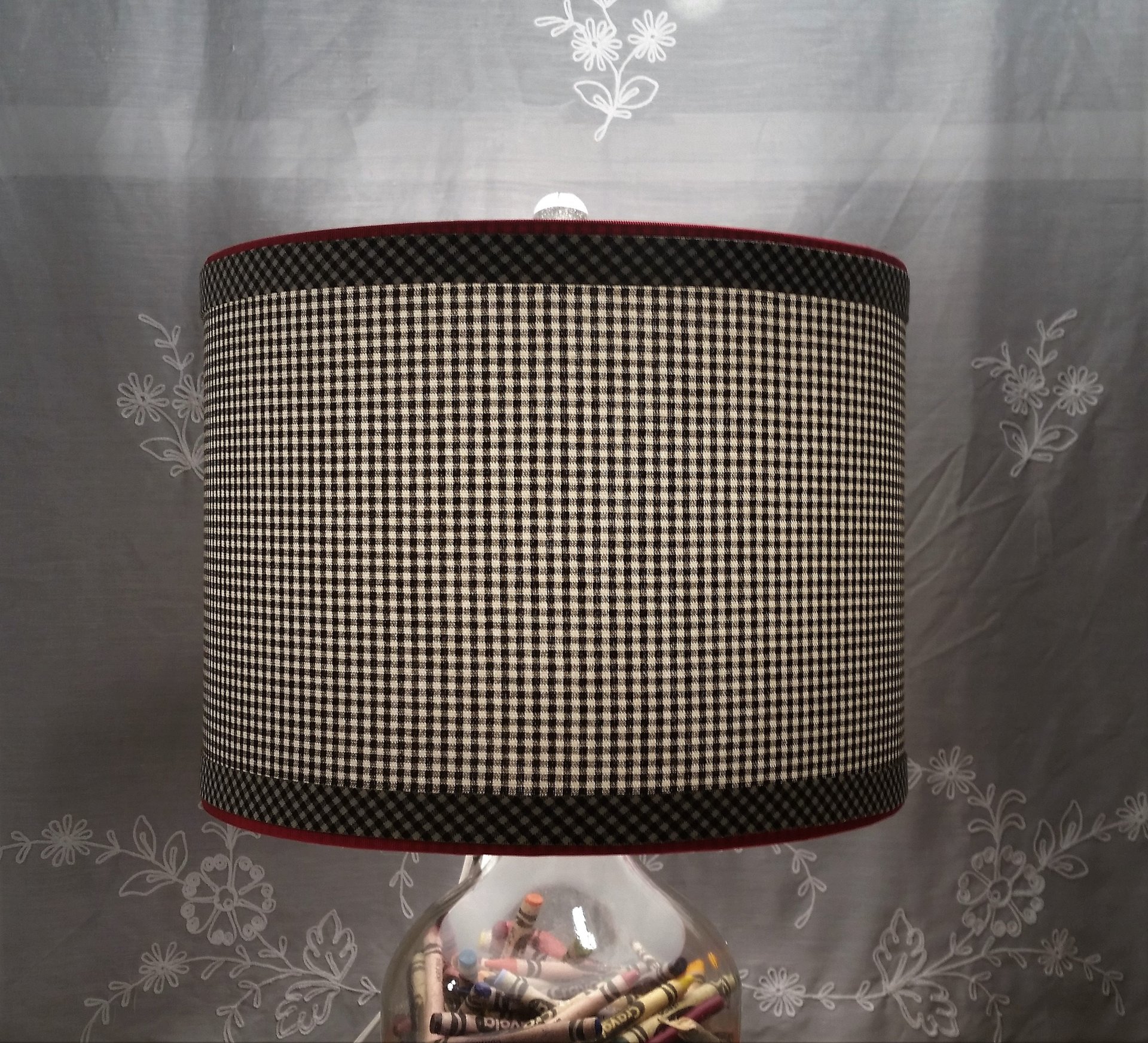 Black Gingham Lamp Shade, Drum Lampshade, Custom