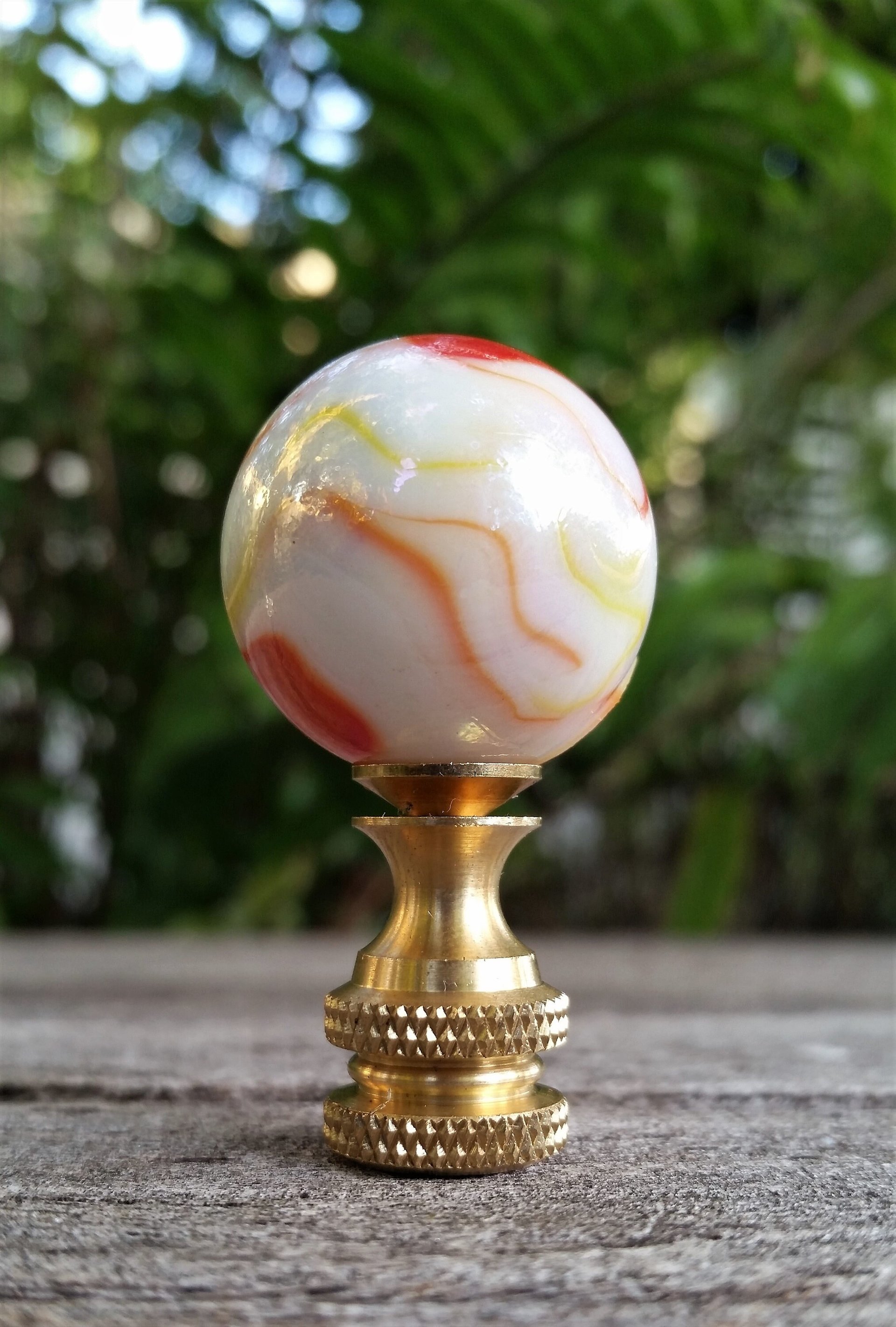 Pearl White Lamp Finial, Orange, Iridescent