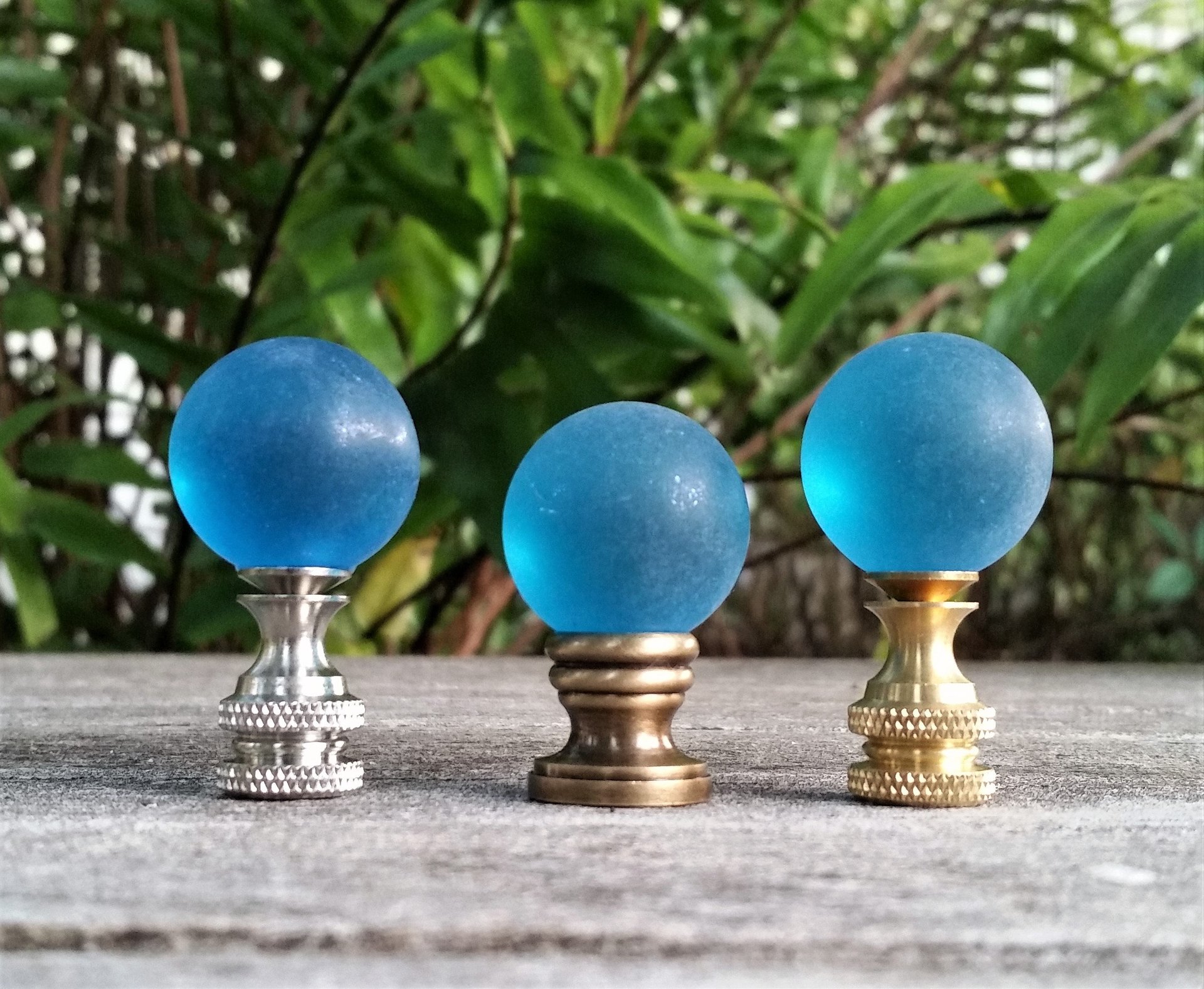 Blue or Teal Green Lamp Finial, Frosted Glass