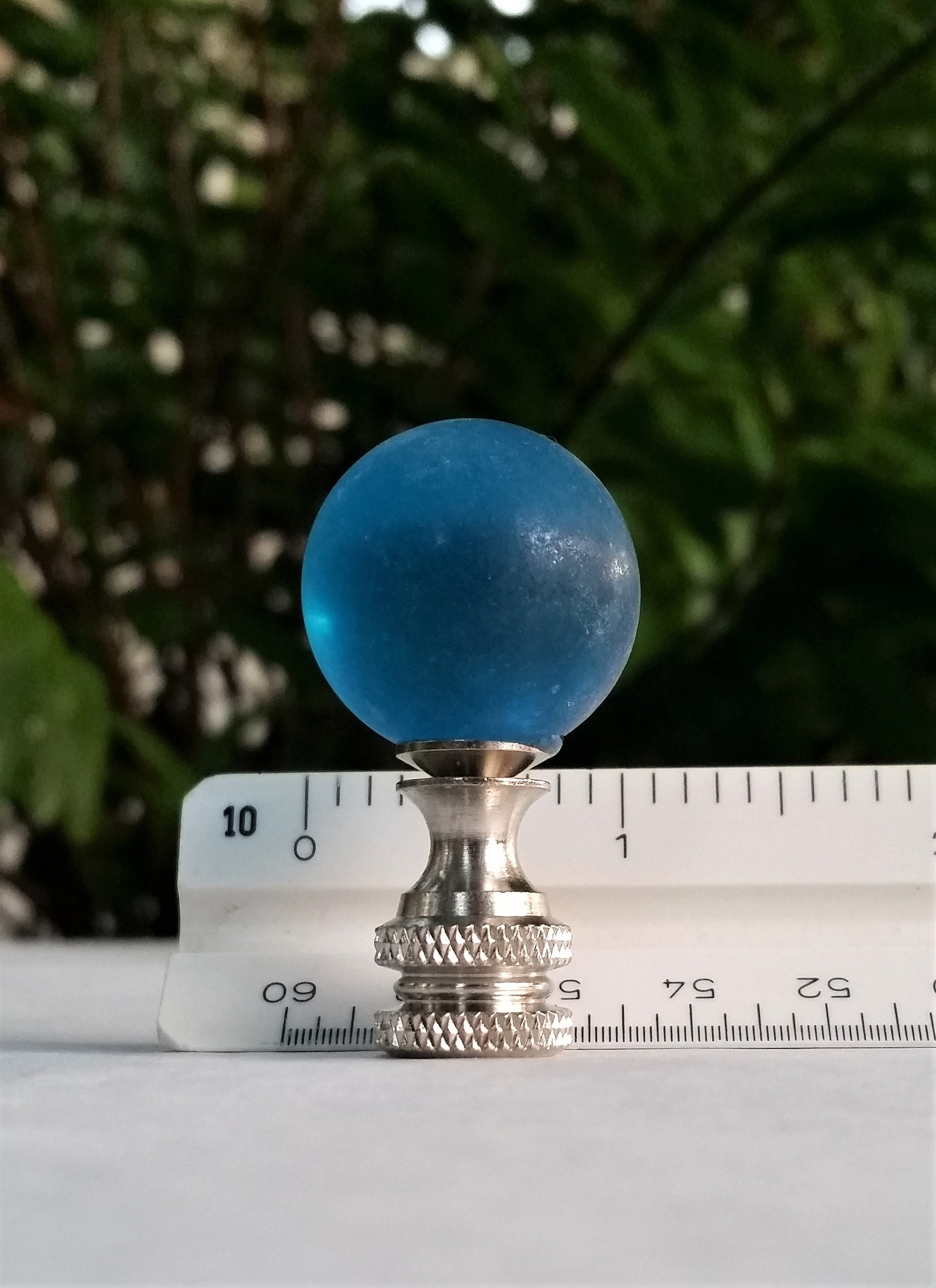 Blue or Teal Green Lamp Finial, Frosted Glass
