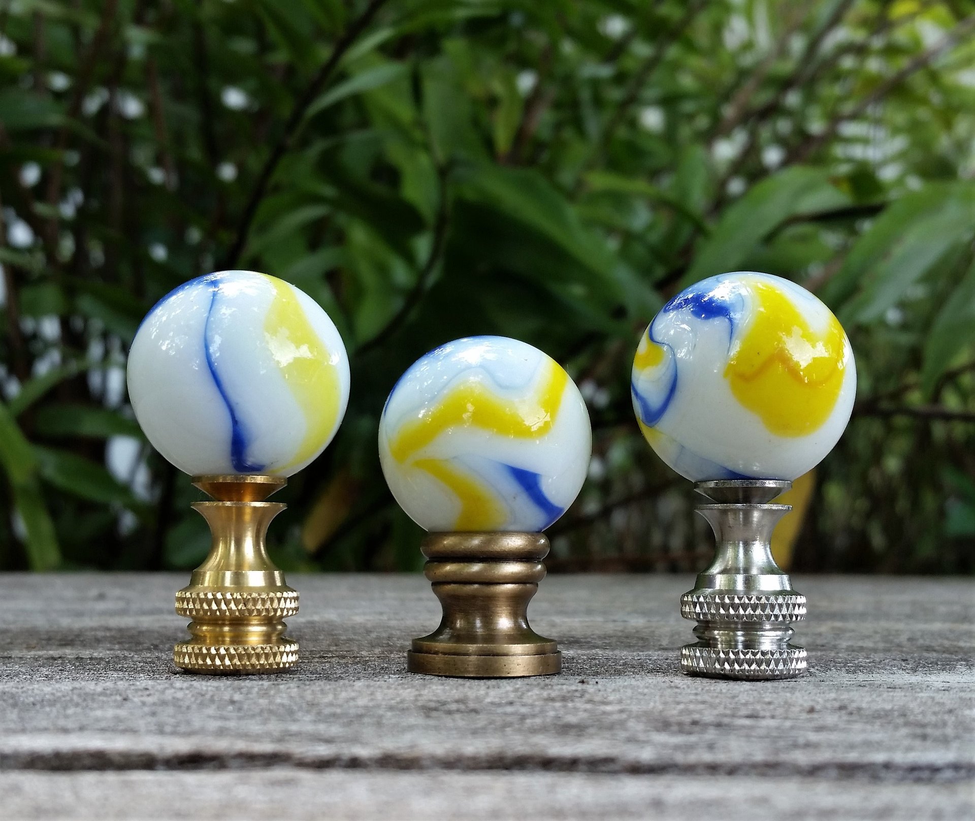 White Lamp Finial, Blue, Yellow