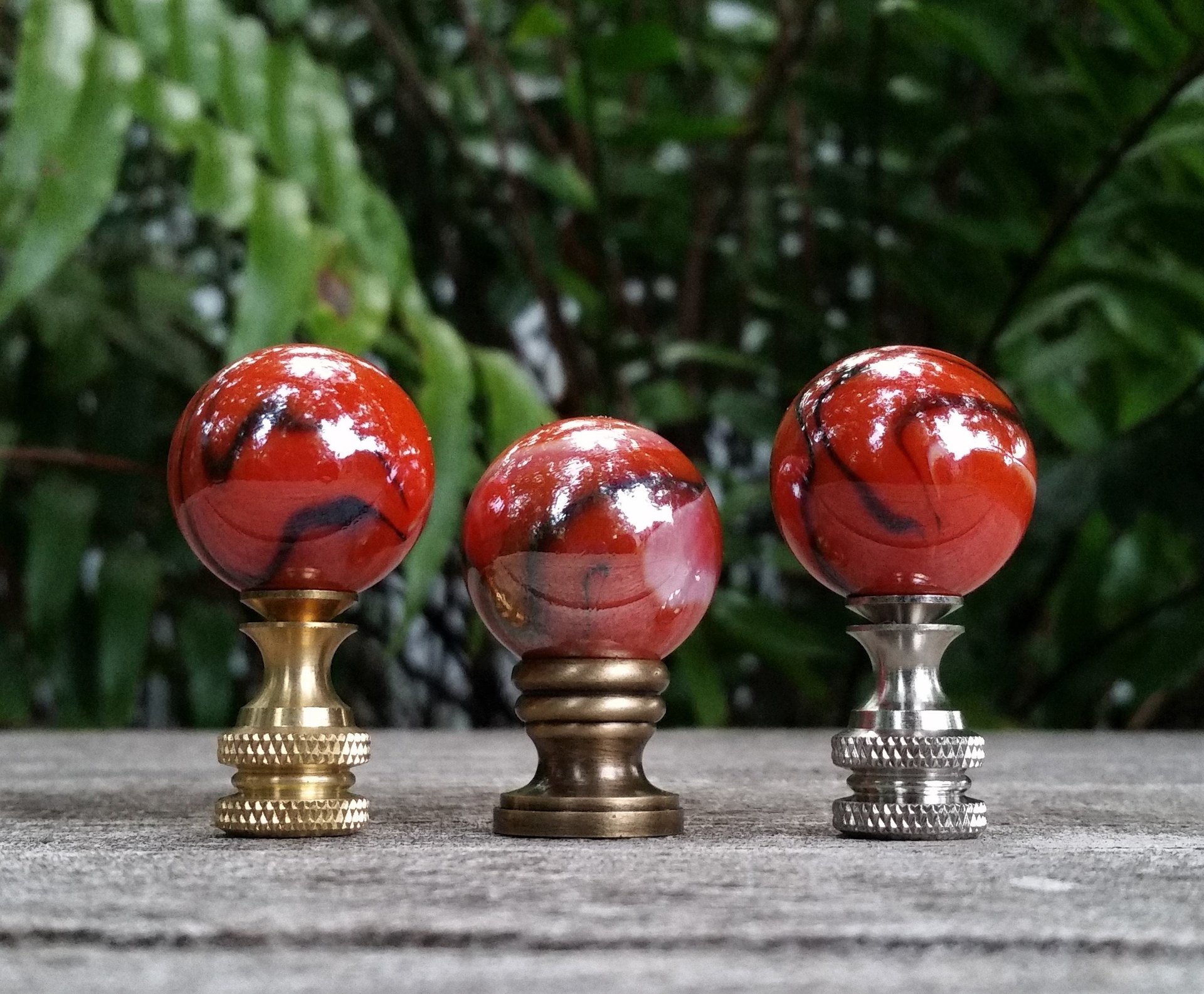 Orange Black Lamp Finial, Iridescent Glass