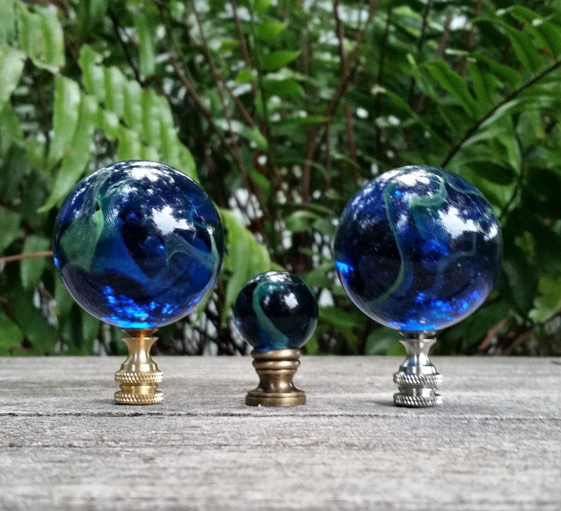 Blue Green Lamp Finial, Glass Marble