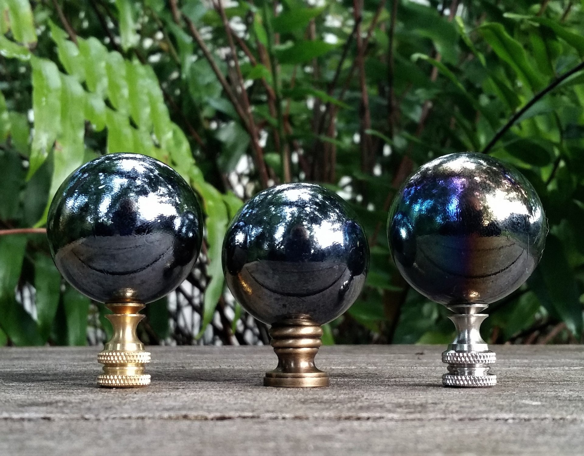 Lamp Finial, Black, Rainbow, Glass Marble