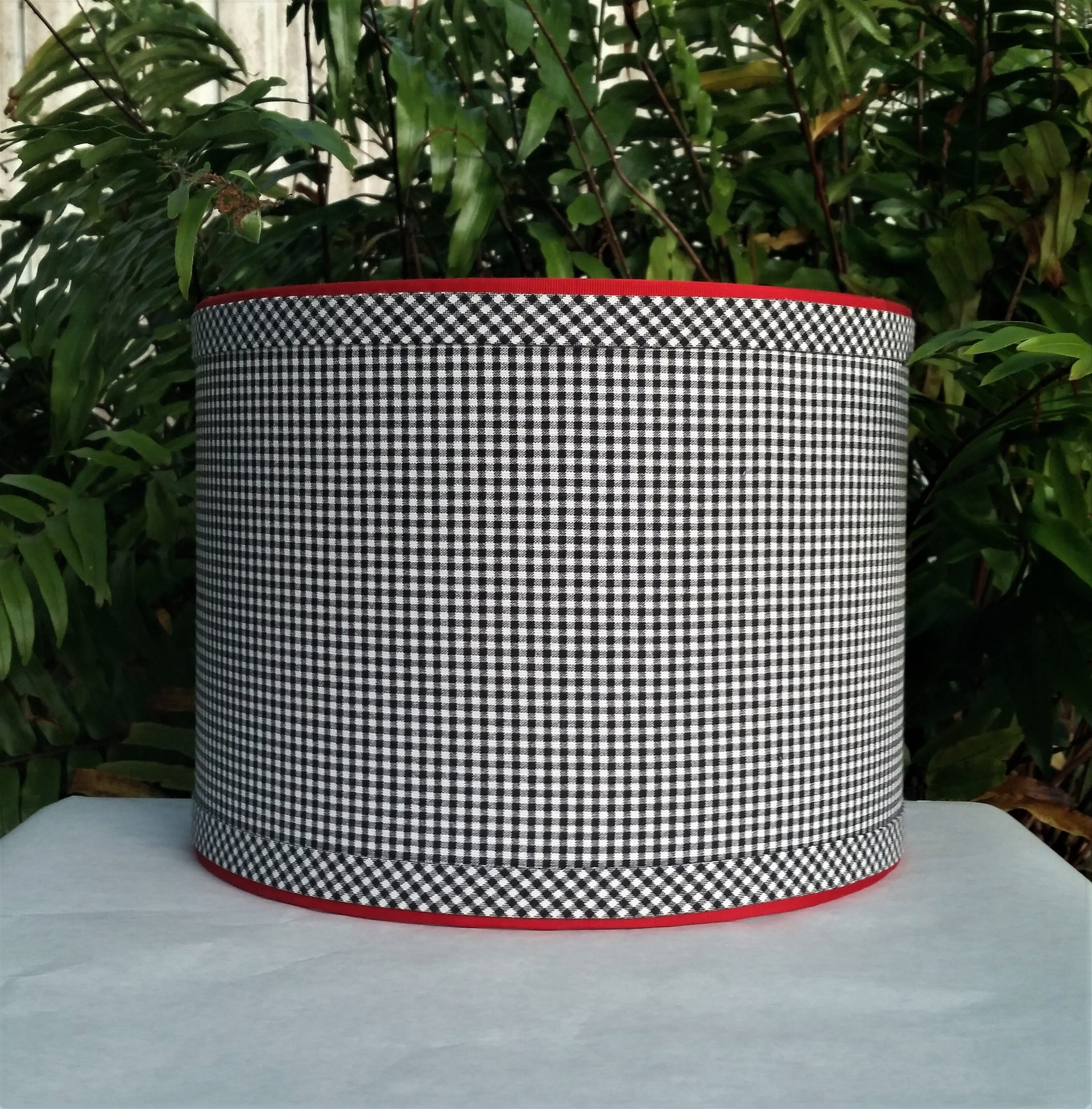 Black Gingham Lamp Shade, Drum Lampshade, Custom