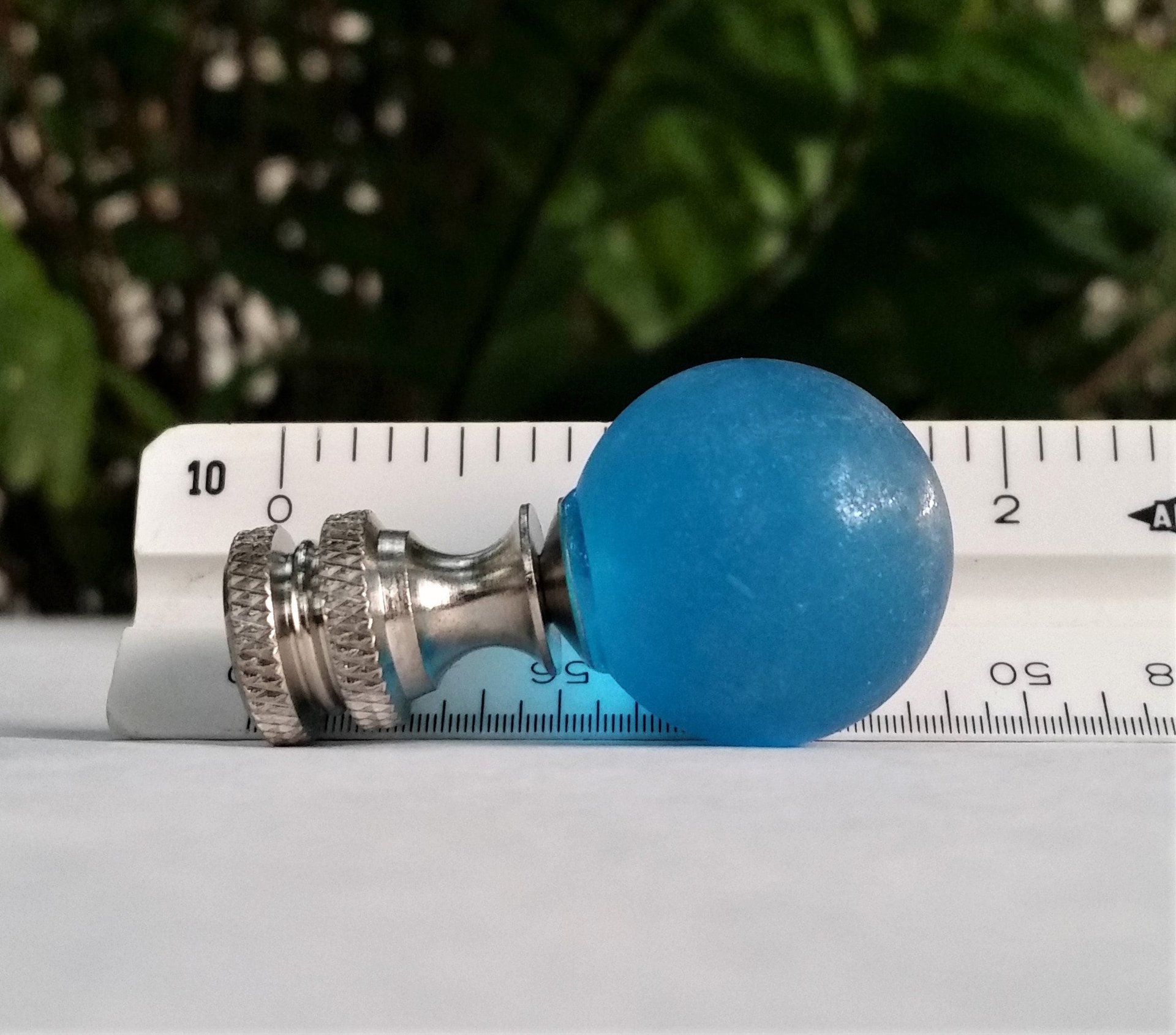 Blue or Teal Green Lamp Finial, Frosted Glass