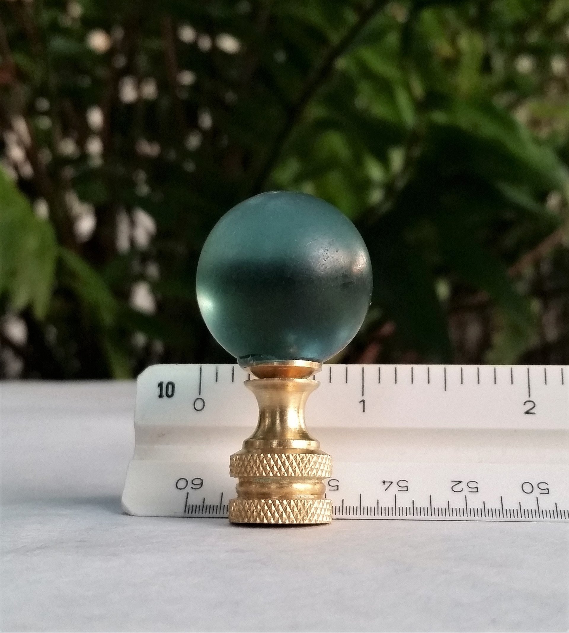 Blue or Teal Green Lamp Finial, Frosted Glass