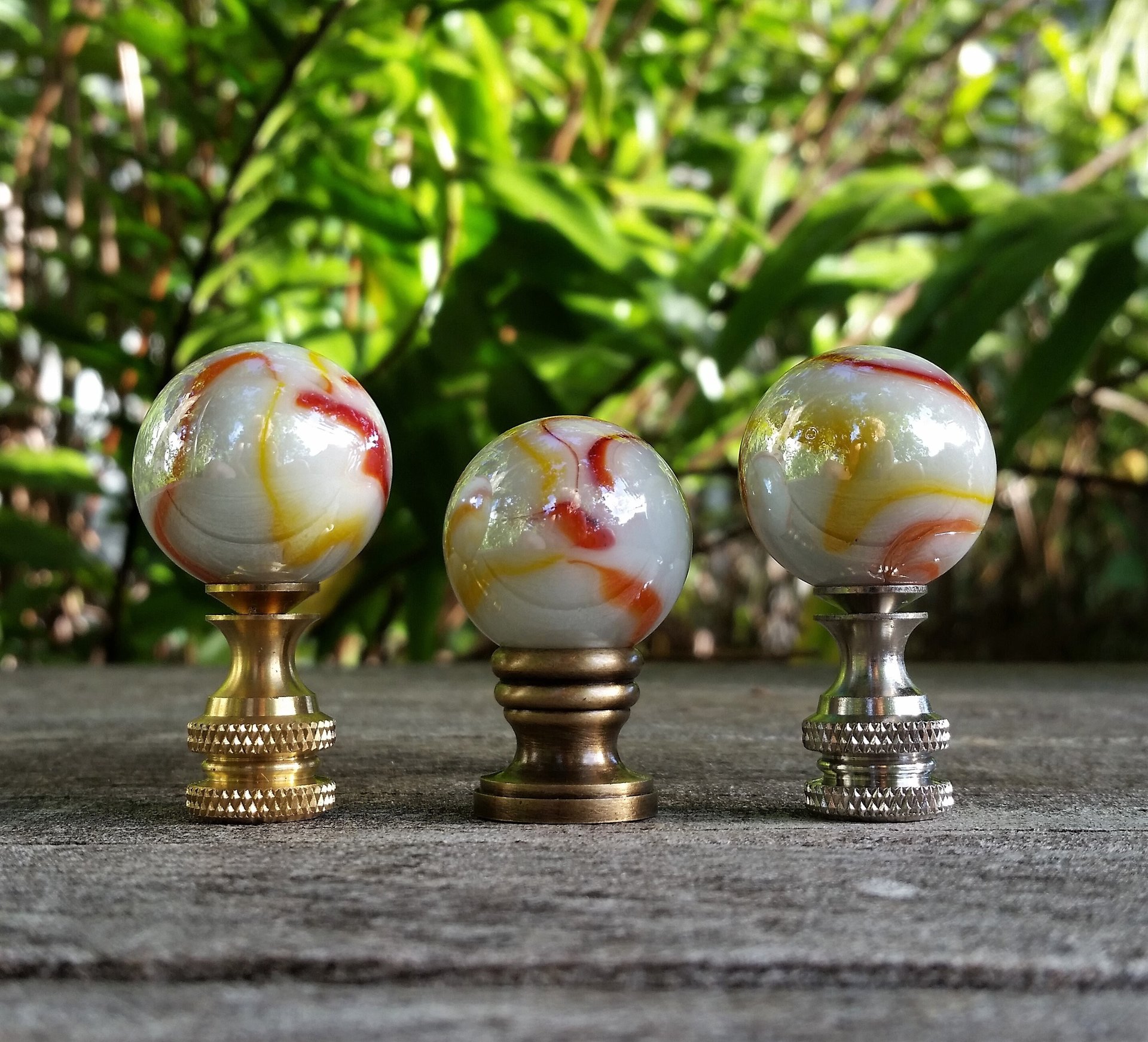 Pearl White Lamp Finial, Orange, Iridescent