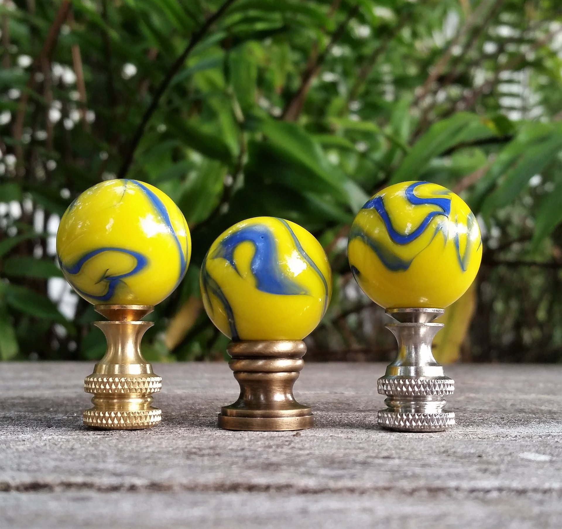 Lamp Finial, Yellow, Cobalt Blue