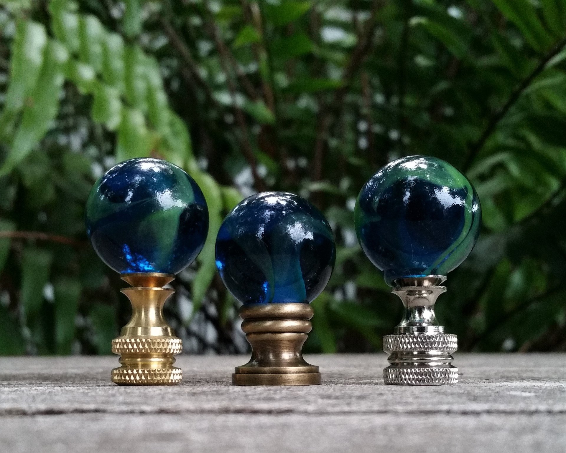 Blue Green Lamp Finial, Glass Marble