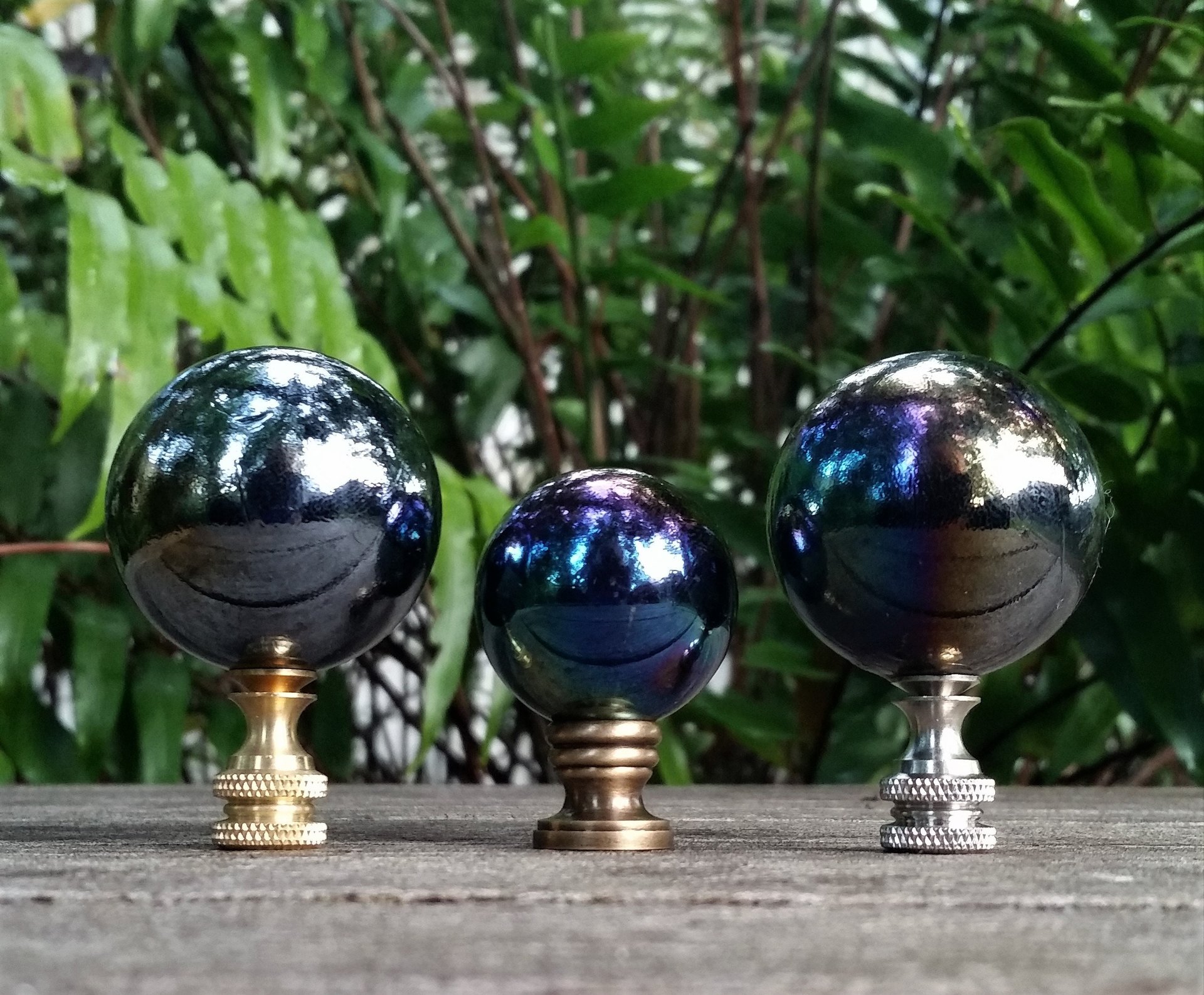 Lamp Finial, Black, Rainbow, Glass Marble