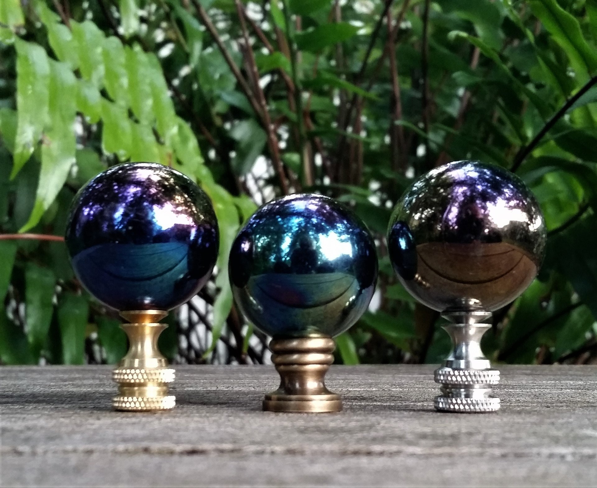 Lamp Finial, Black, Rainbow, Glass Marble