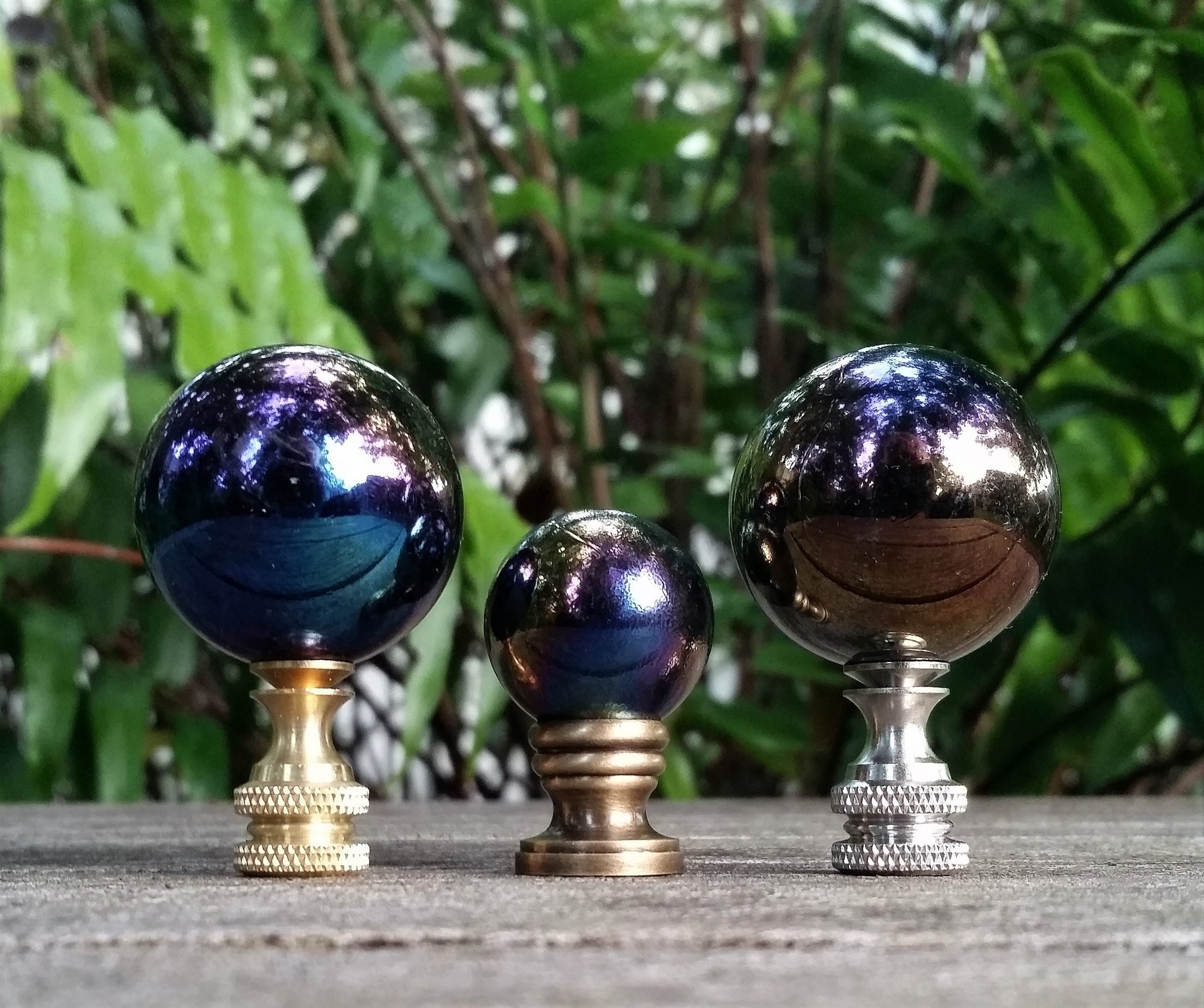Lamp Finial, Black, Rainbow, Glass Marble
