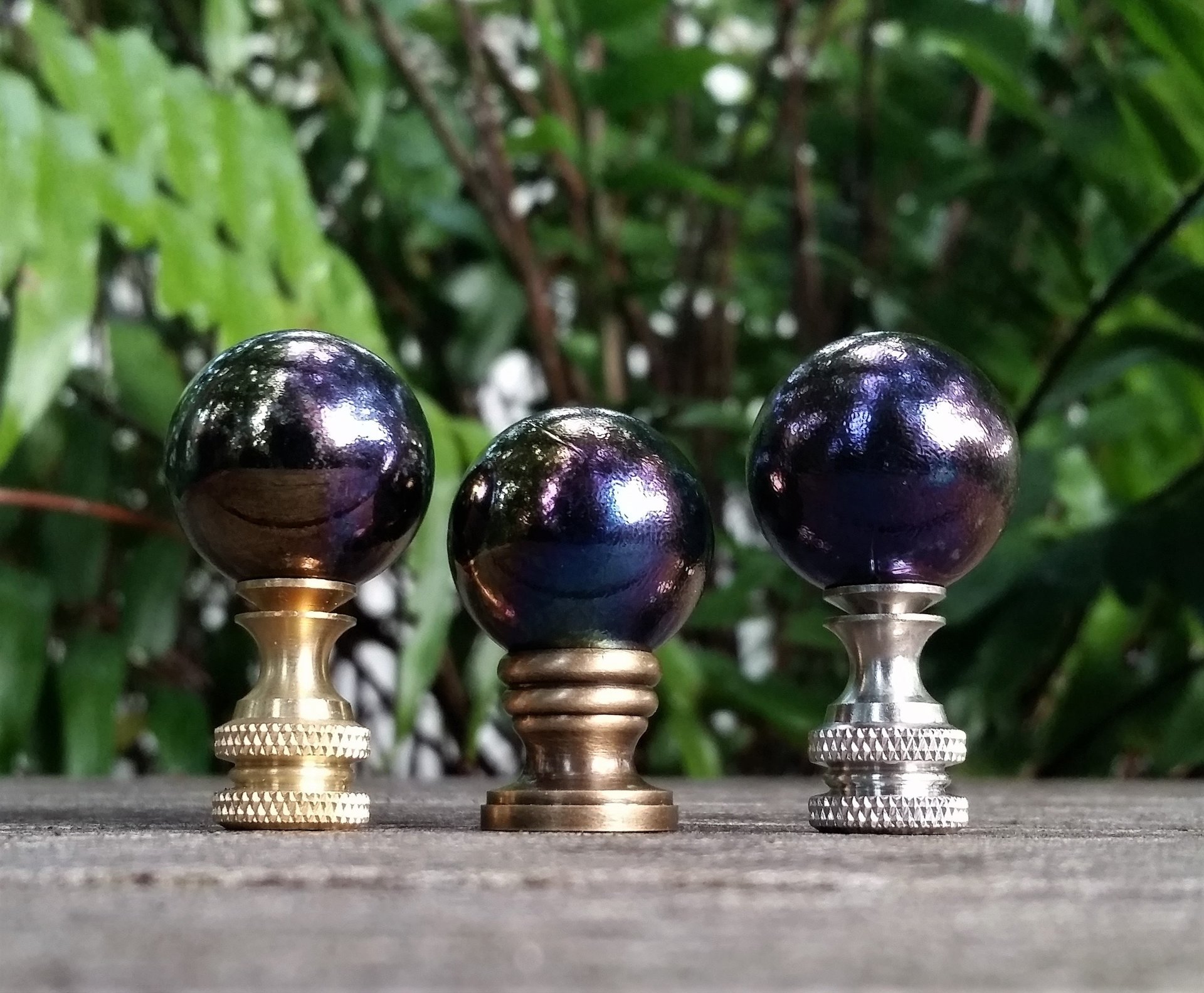 Lamp Finial, Black, Rainbow, Glass Marble