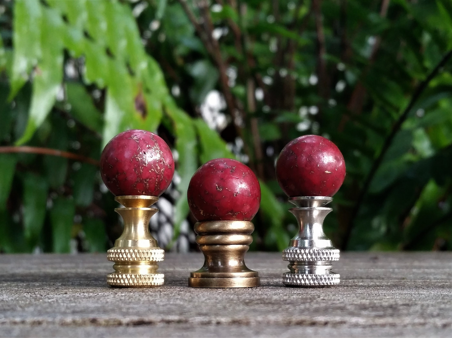 Small Red Lamp Finial, Gold Veining