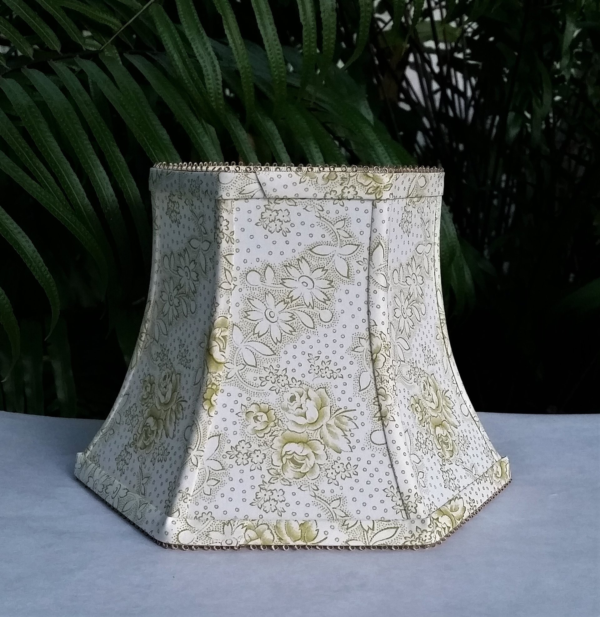 Green and White Floral Lampshade, Vervain Fabric