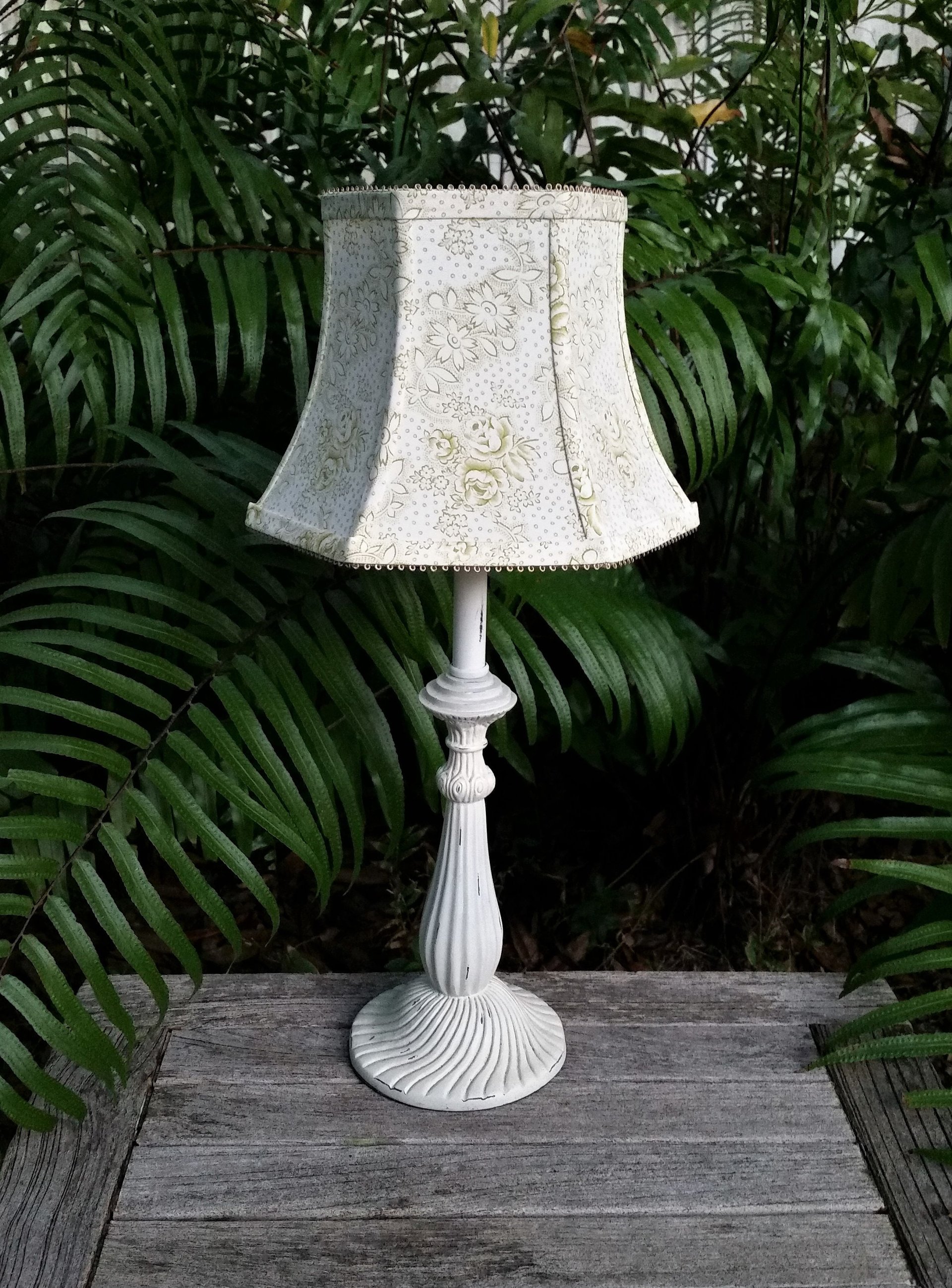 Green and White Floral Lampshade, Vervain Fabric